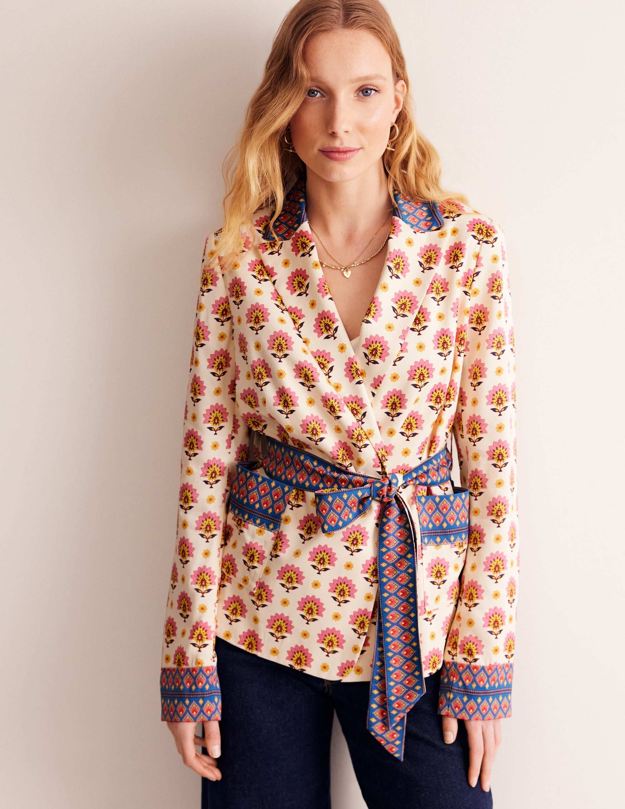 Satin Belted Blazer-Ivory, Passion Geo - Image 4