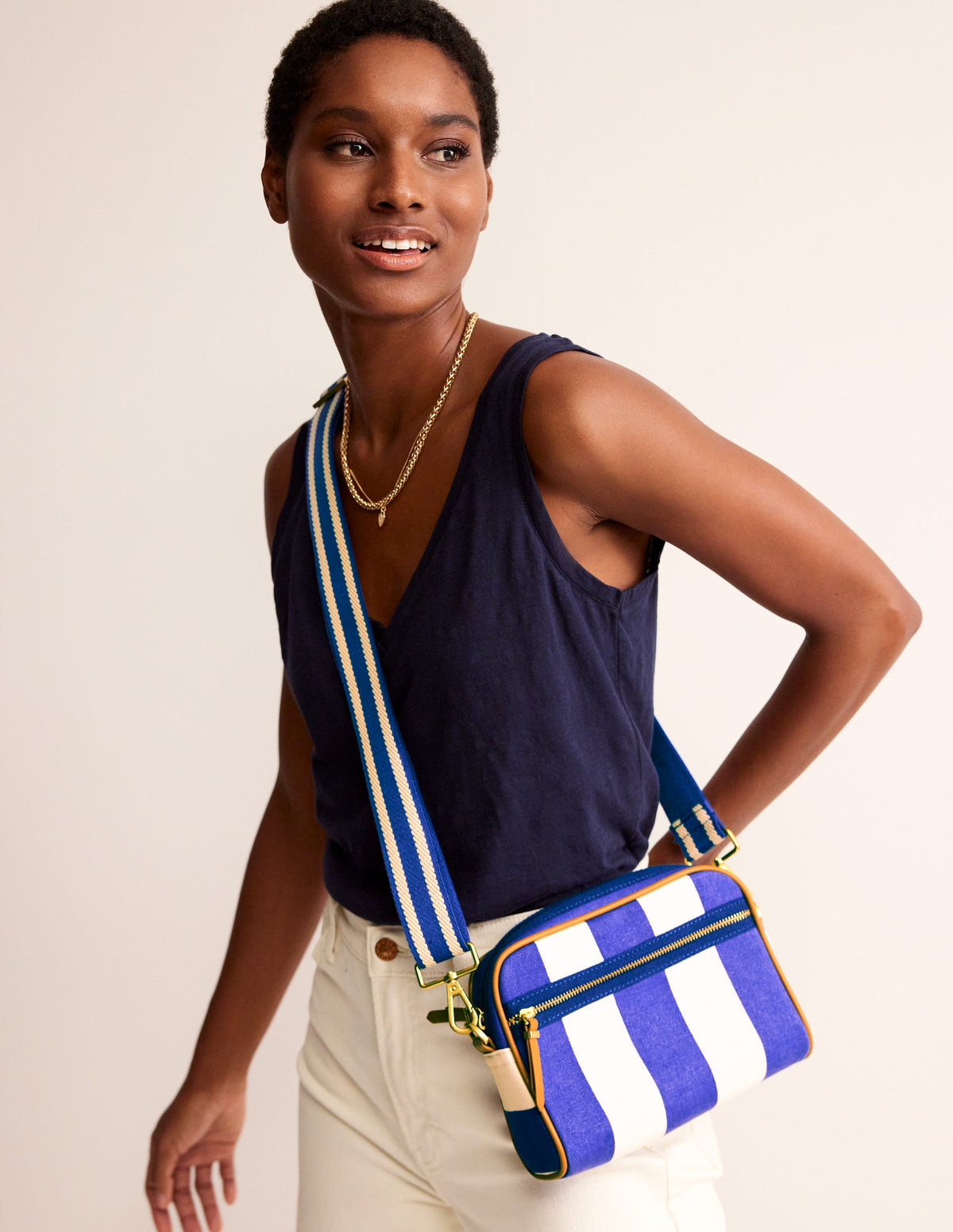 Canvas Cross-Body Bag-Blue Stripe - Image 1
