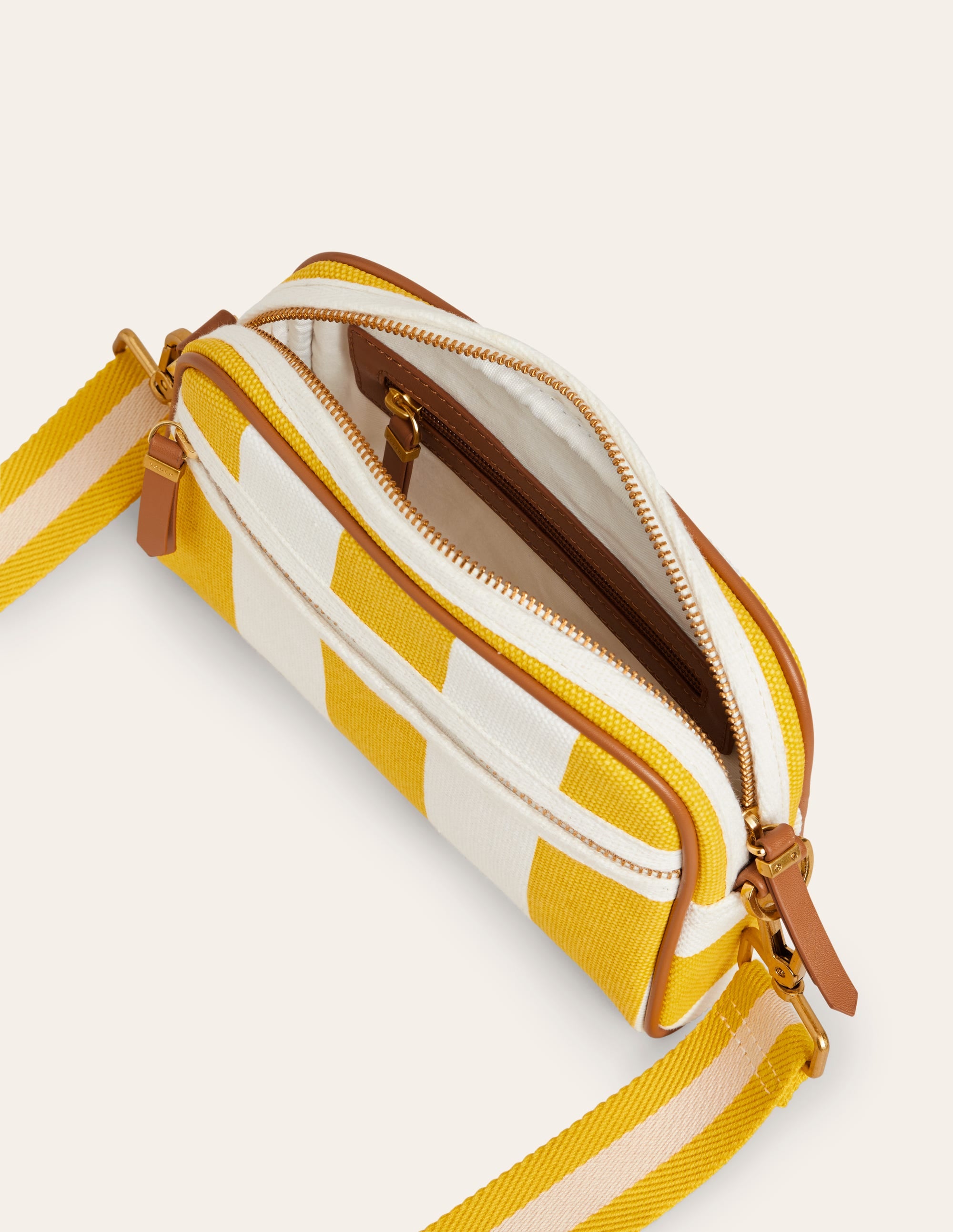 Canvas Cross-Body Bag-Yellow Stripe - Image 4
