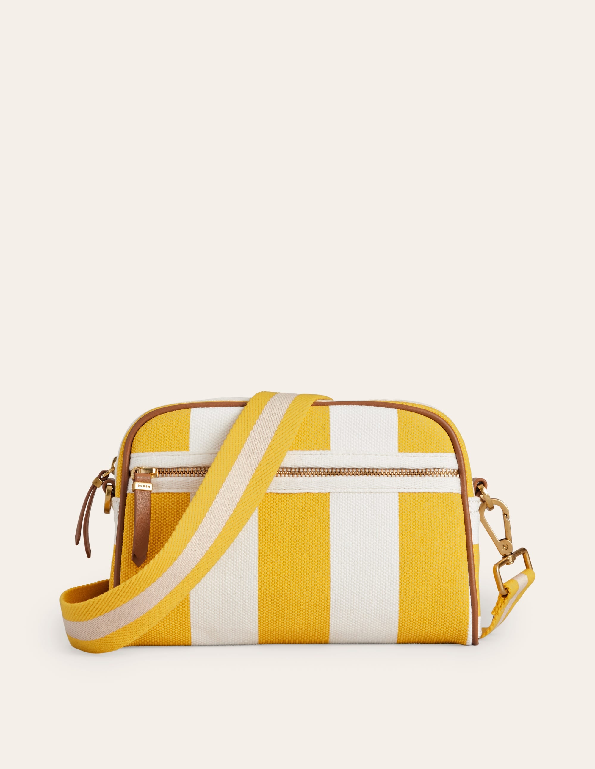 Canvas Cross-Body Bag-Yellow Stripe - Image 2