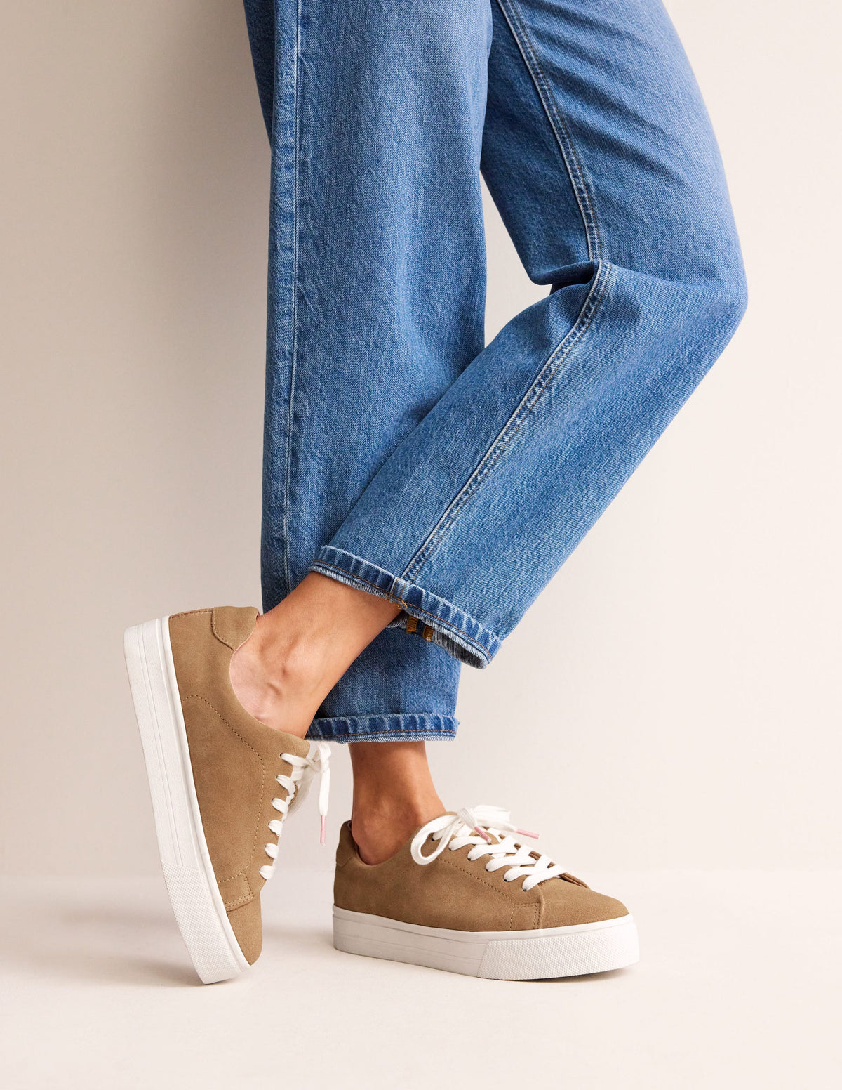 Flatform Trainers-Tan Suede-1