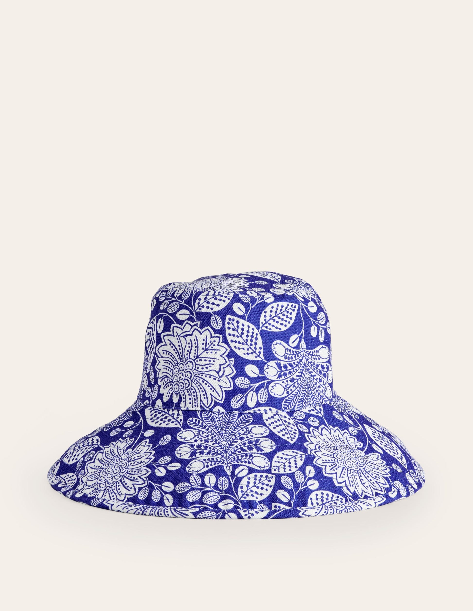 Printed Canvas Bucket Hat-Bright Blue, Gardenia Swirl-2