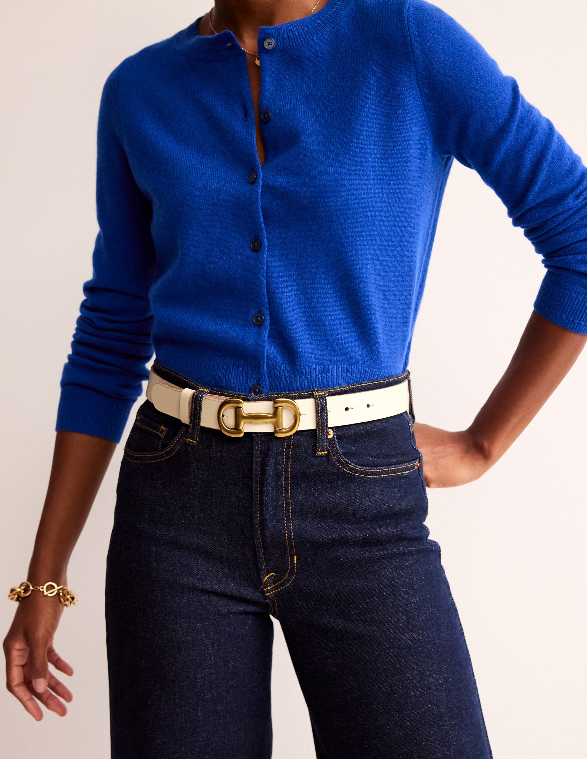 Iris Snaffle-Trim Leather Belt-Ecru - Image 1