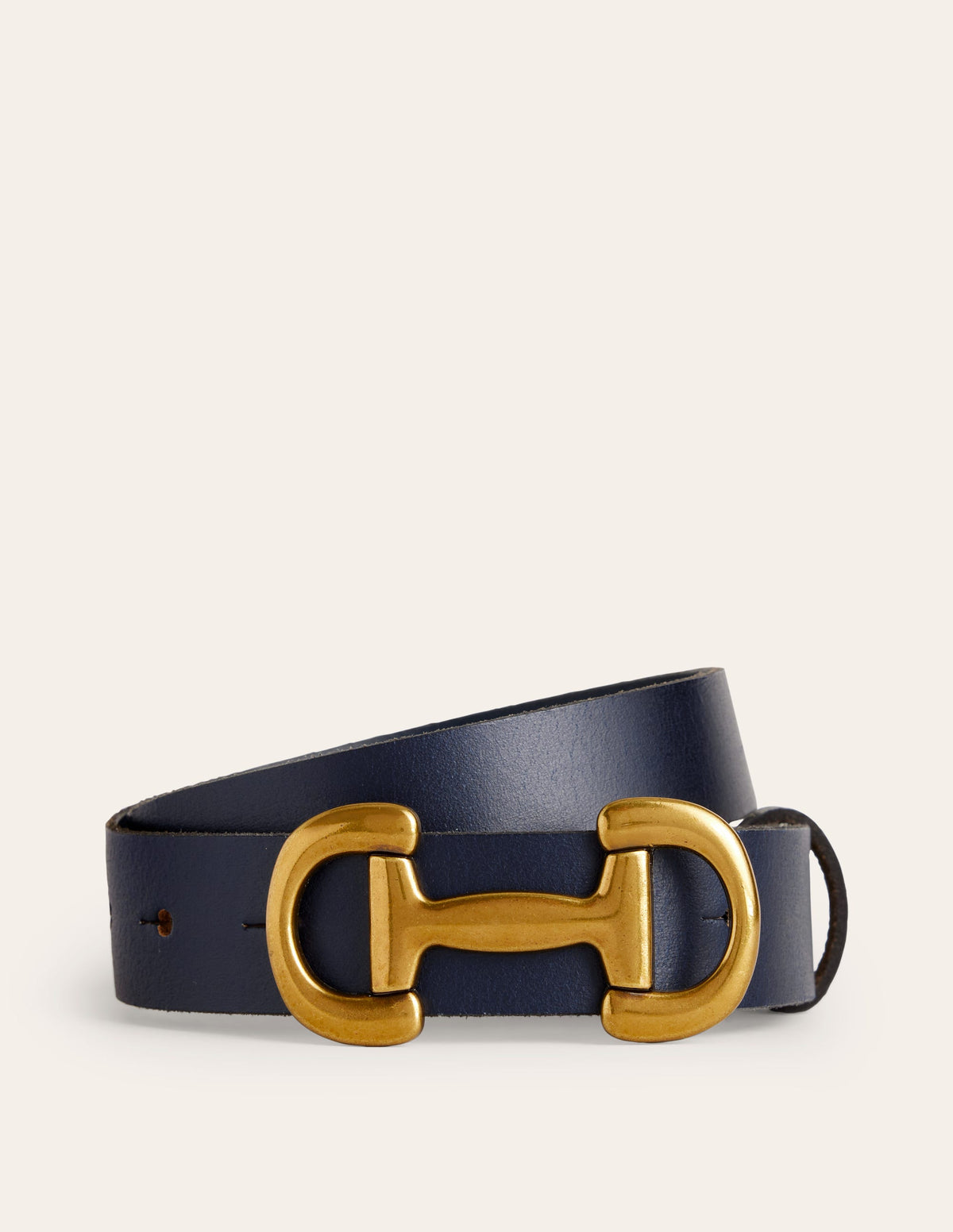 Iris Snaffle-Trim Leather Belt-Navy-2