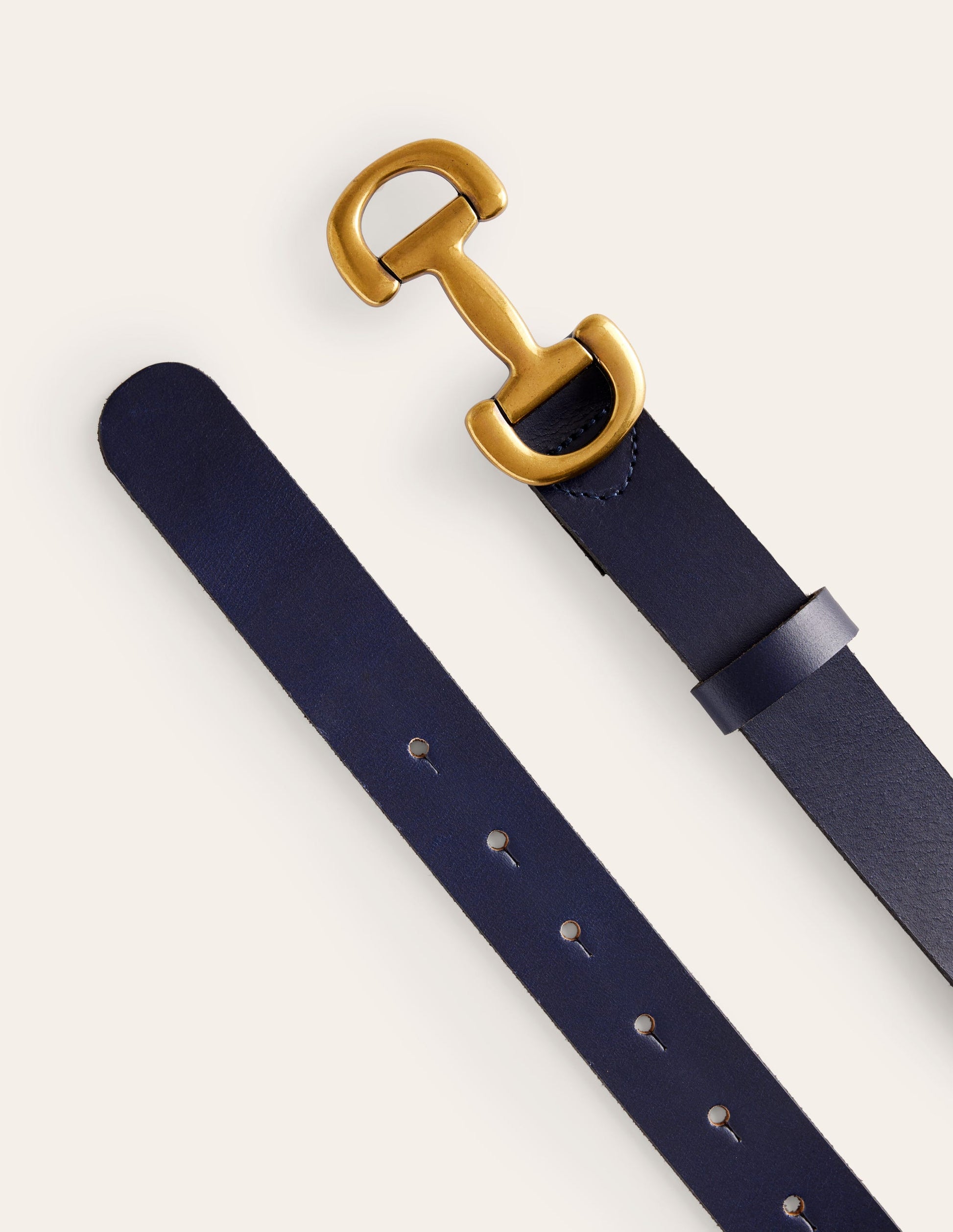 Iris Snaffle-Trim Leather Belt-Navy-3
