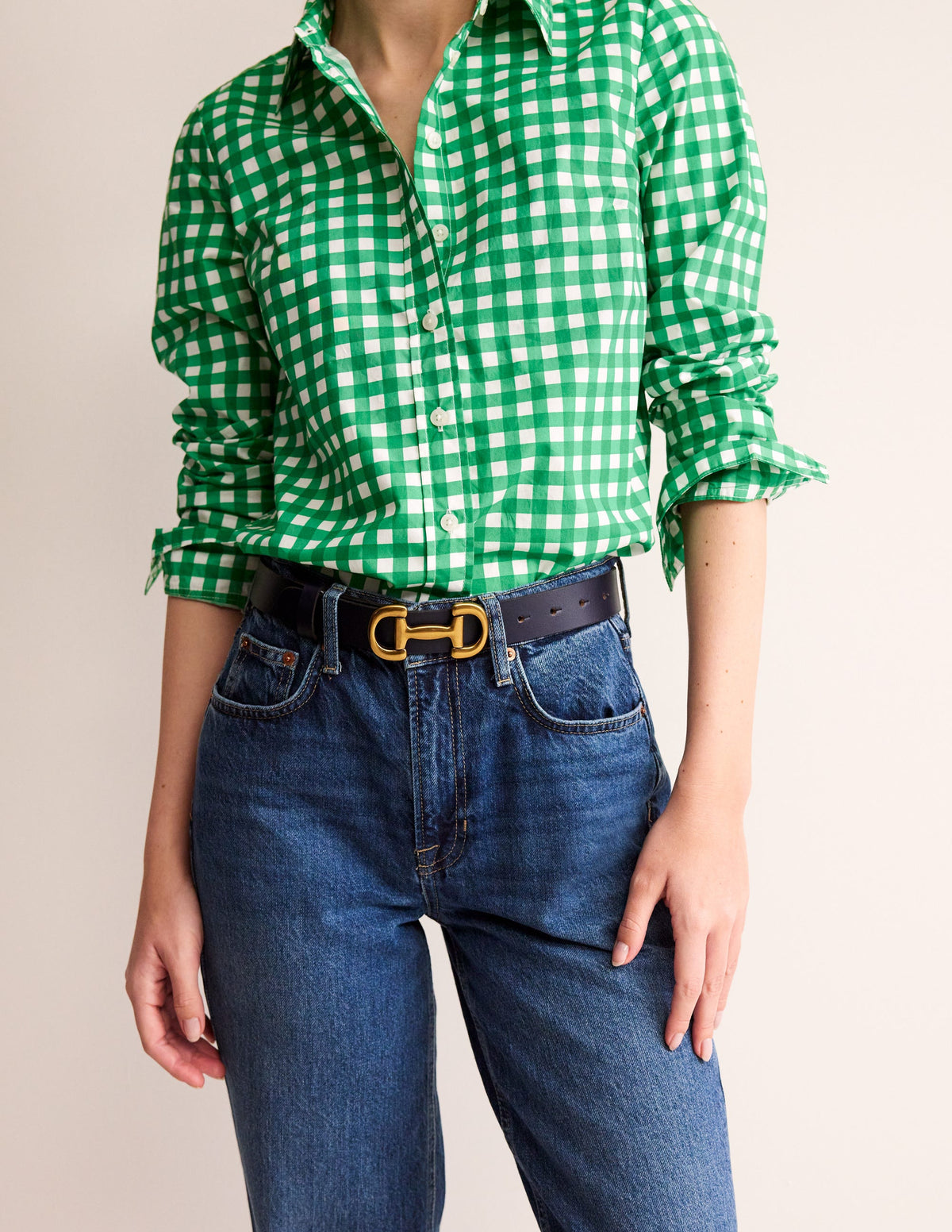 Iris Snaffle-Trim Leather Belt-Navy-1