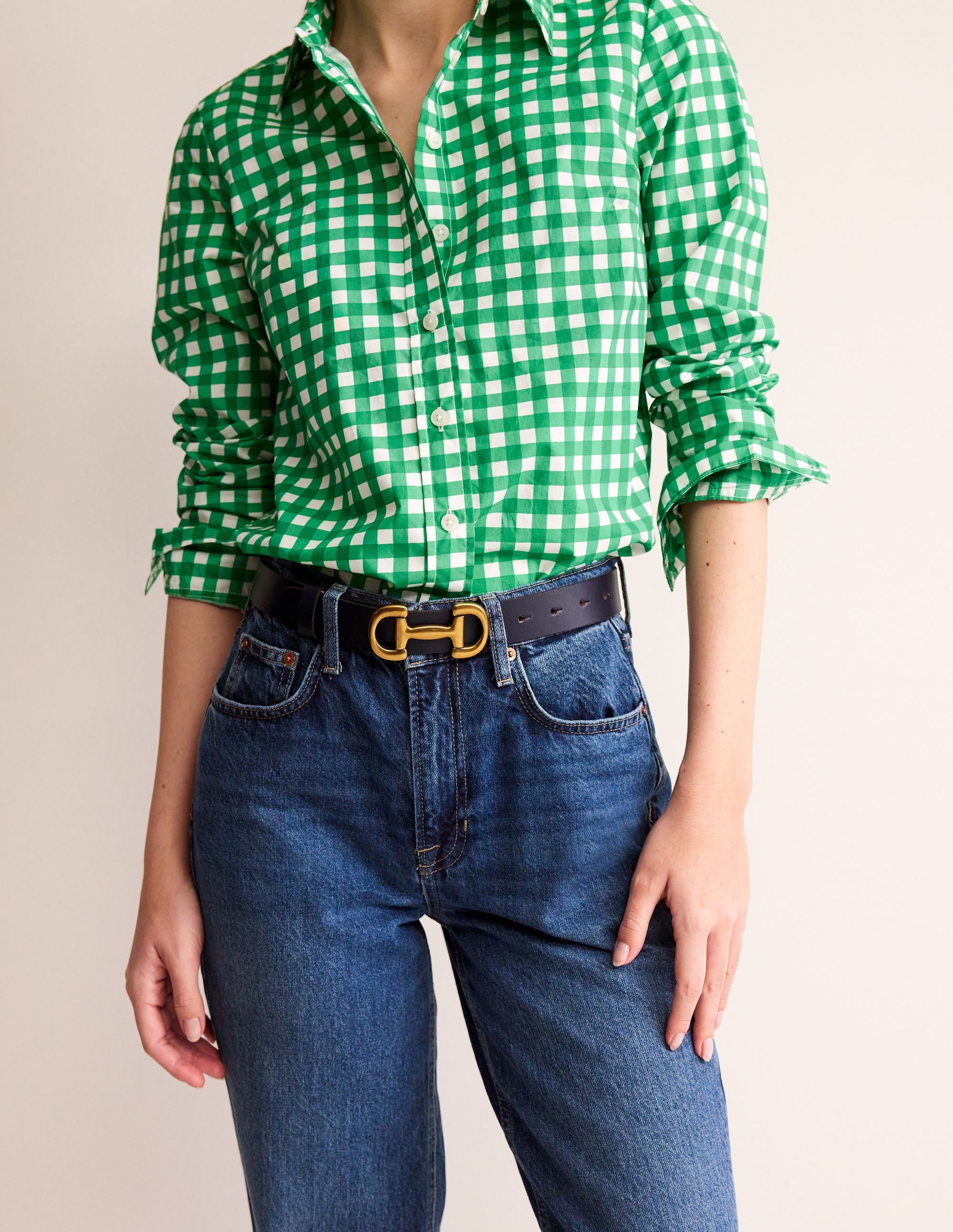 Iris Snaffle-Trim Leather Belt-Navy - Image 1