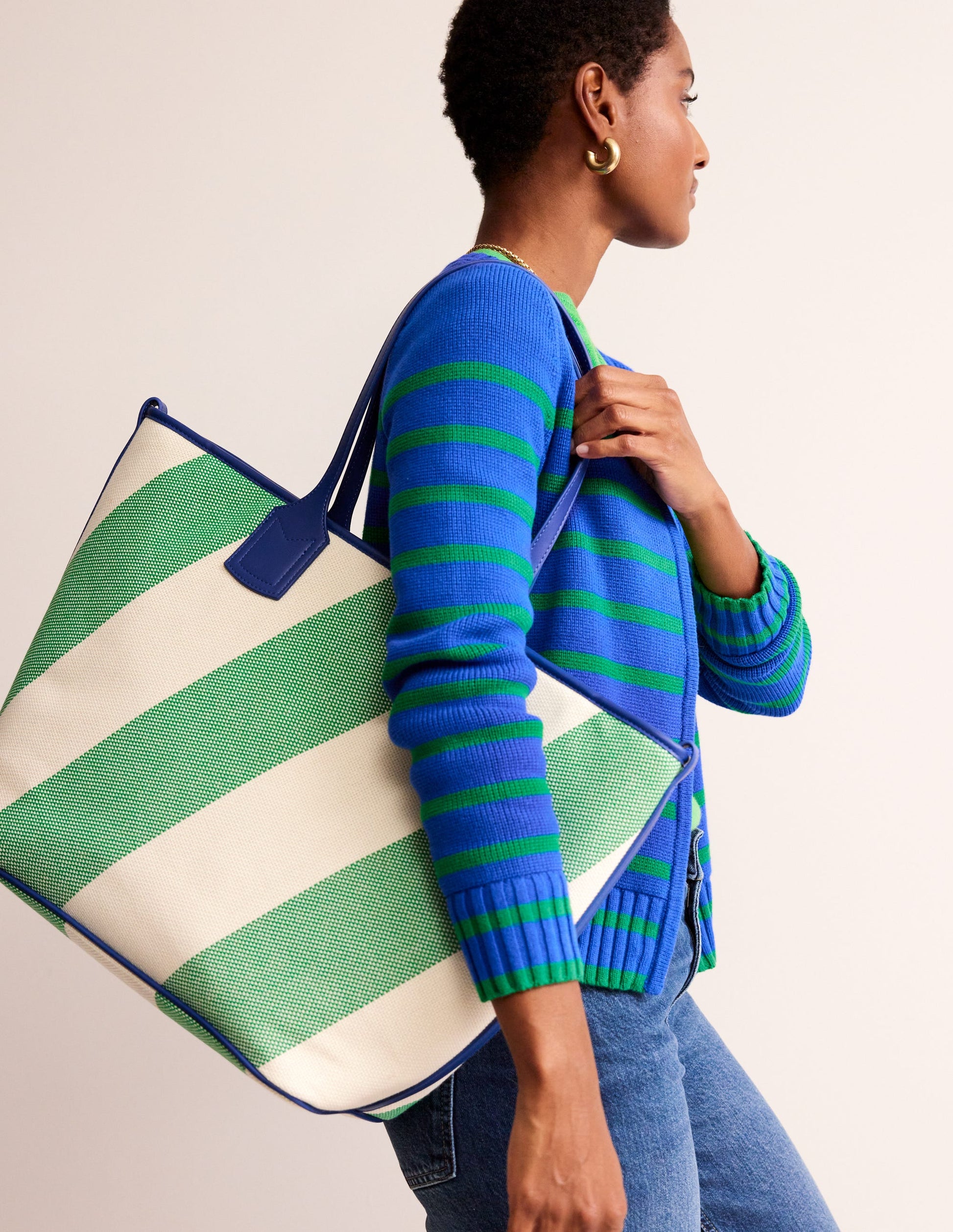 Trapeze Tote Bag-Green Stripe-1
