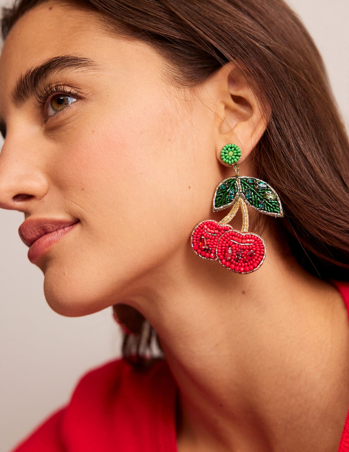 Beady Motif Earrings-Cherry - Image 1