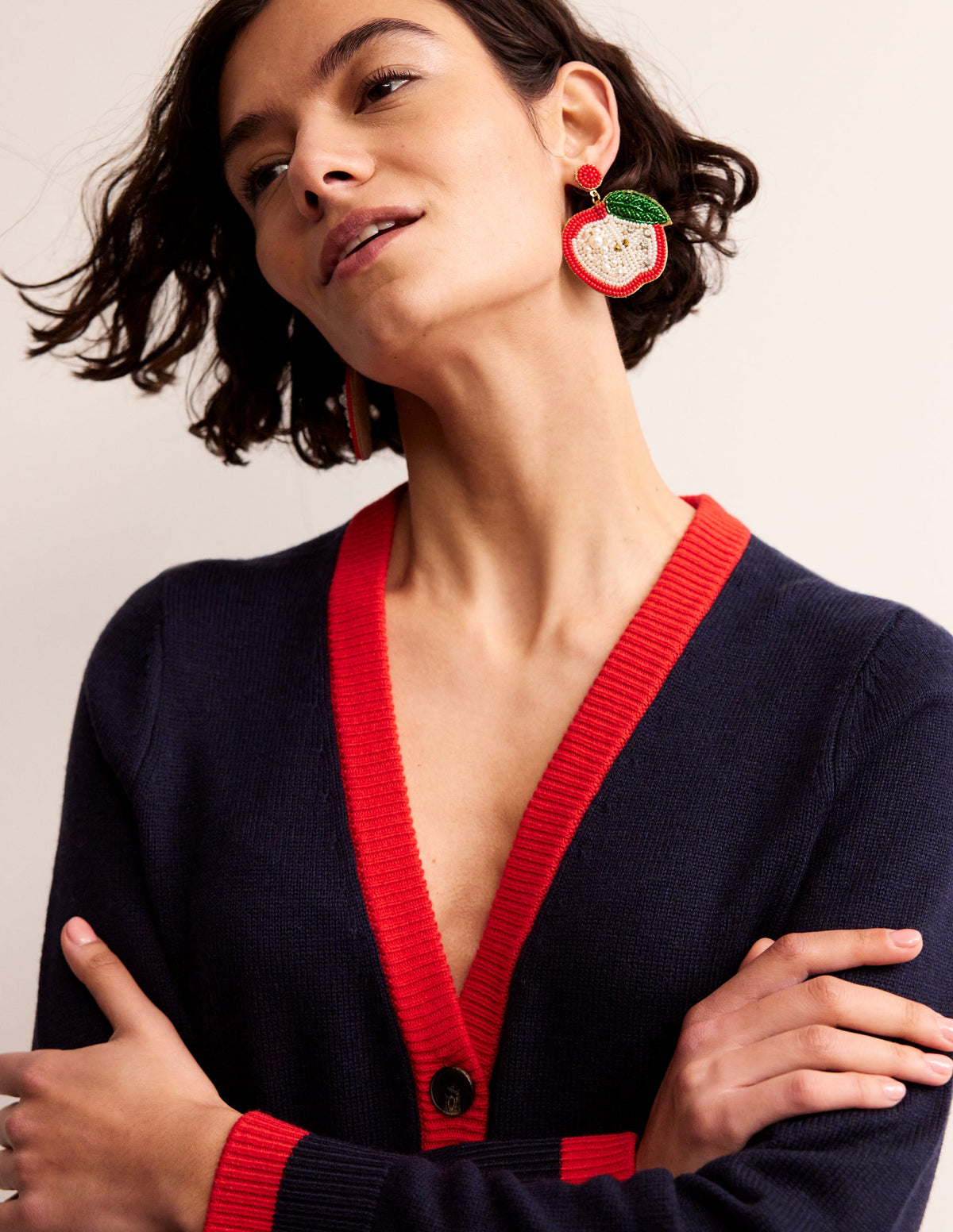 Beady Motif Earrings-Apples - Image 1
