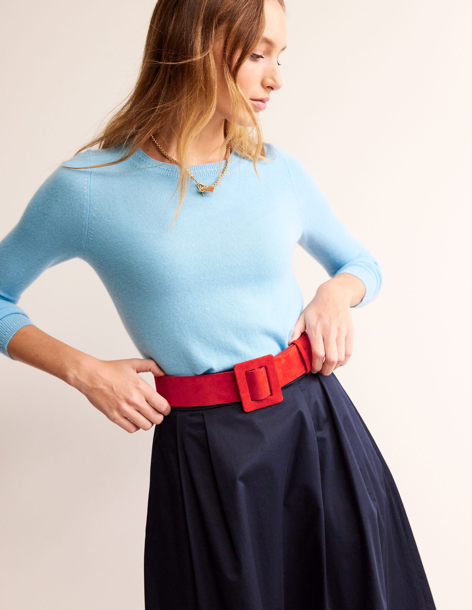 Suede Buckle Belt-Post Box Red-1
