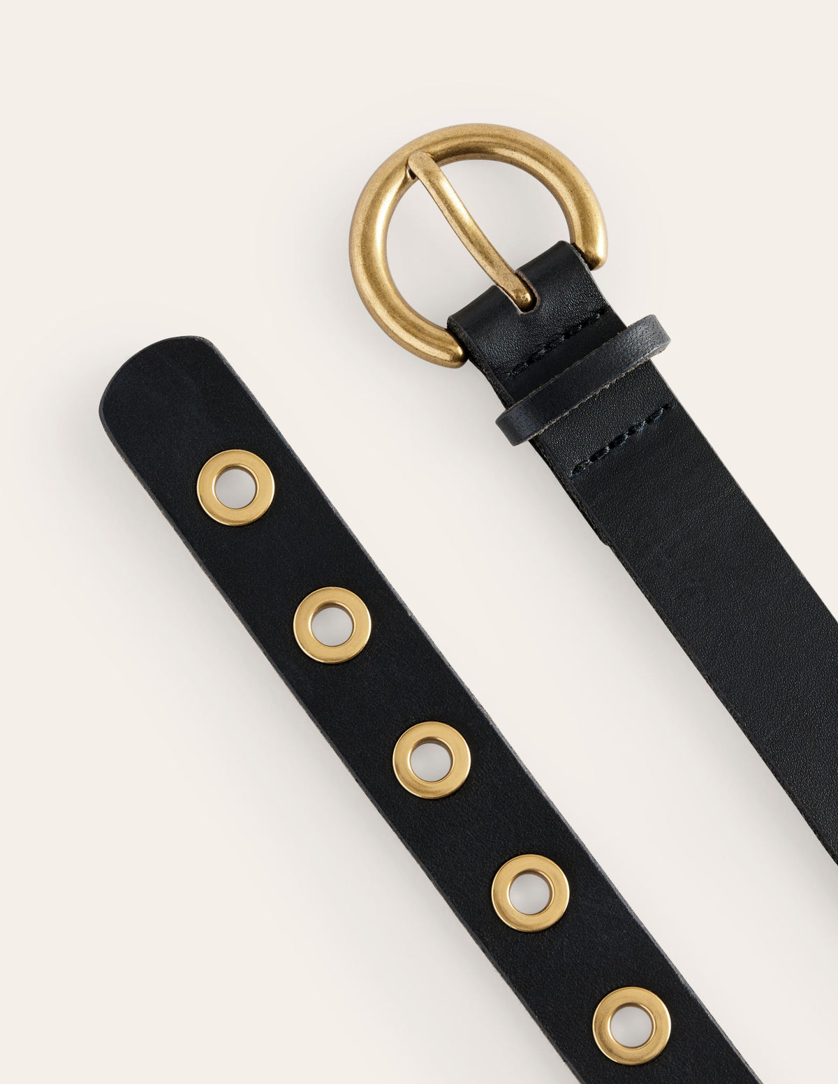 Eyelet Leather Belt-Black-3