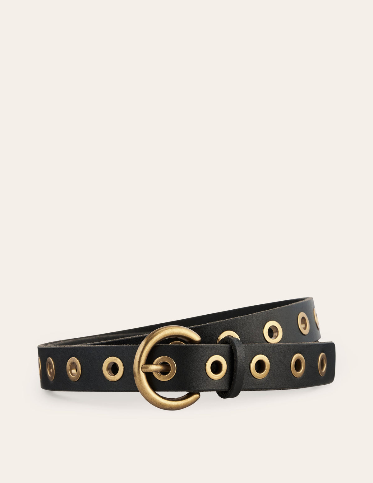 Eyelet Leather Belt-Black-2
