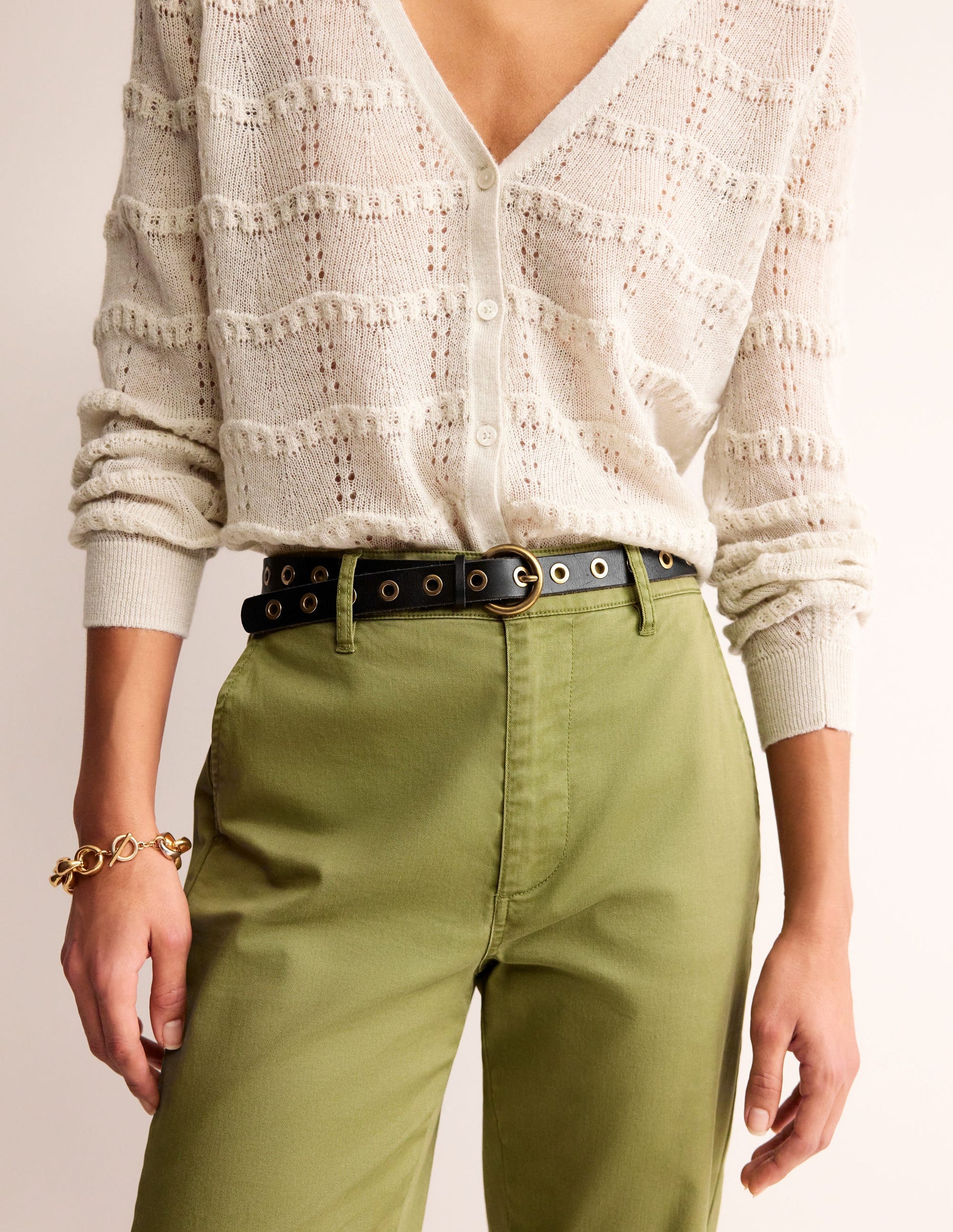 Eyelet Leather Belt-Black-1