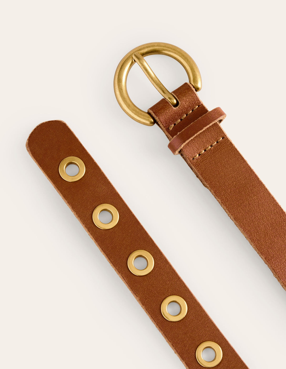 Eyelet Leather Belt-Tan-3