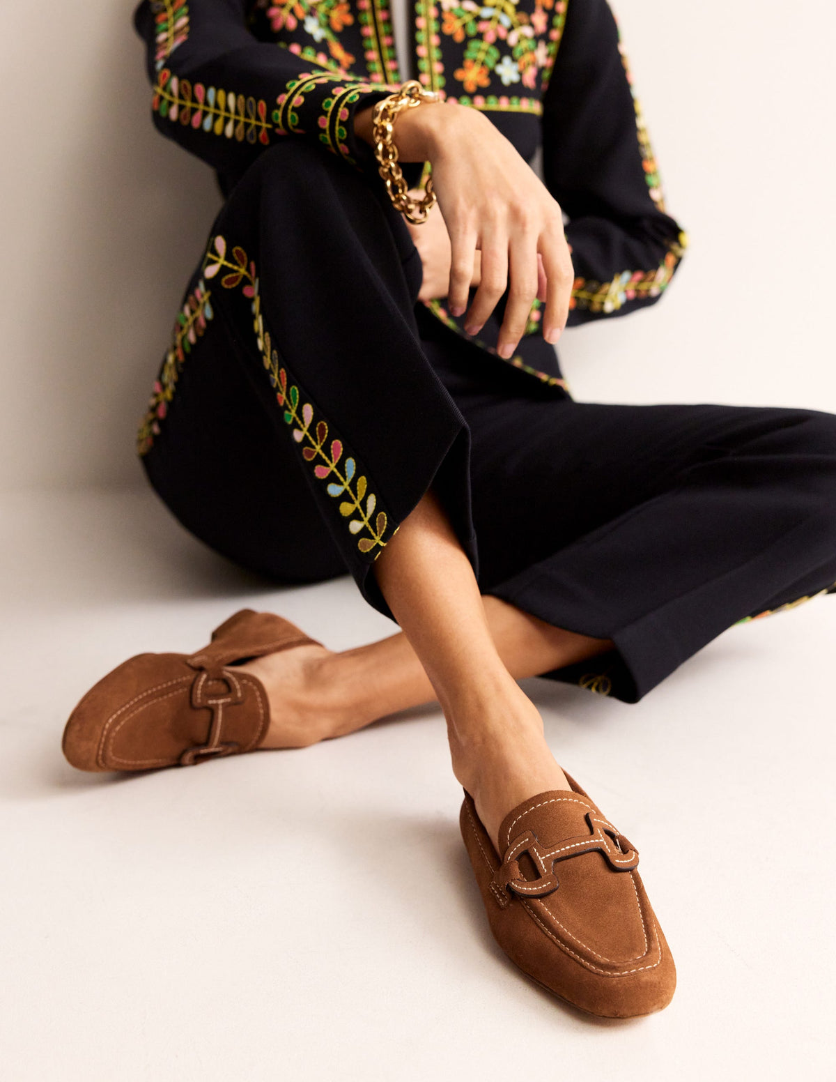 Stitched Snaffle Loafers-Golden Brown Suede-1