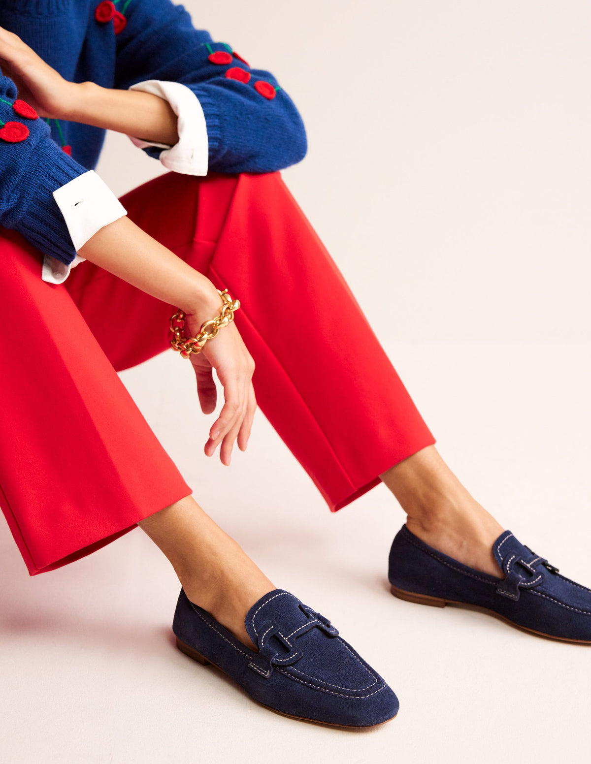 Stitched Snaffle Loafers-Navy Suede-1
