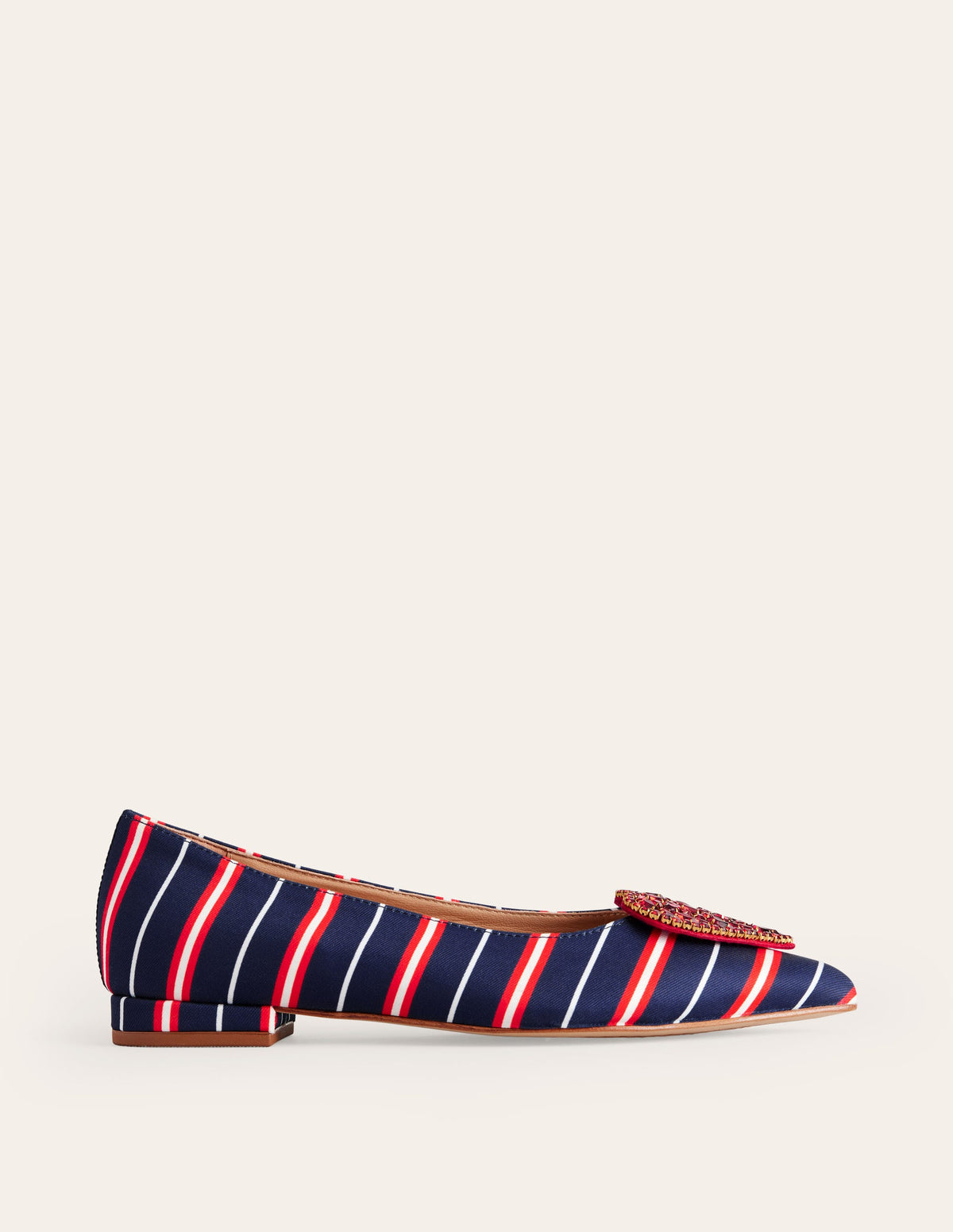 Heart Embellished Flat Point-Navy Stripe-2
