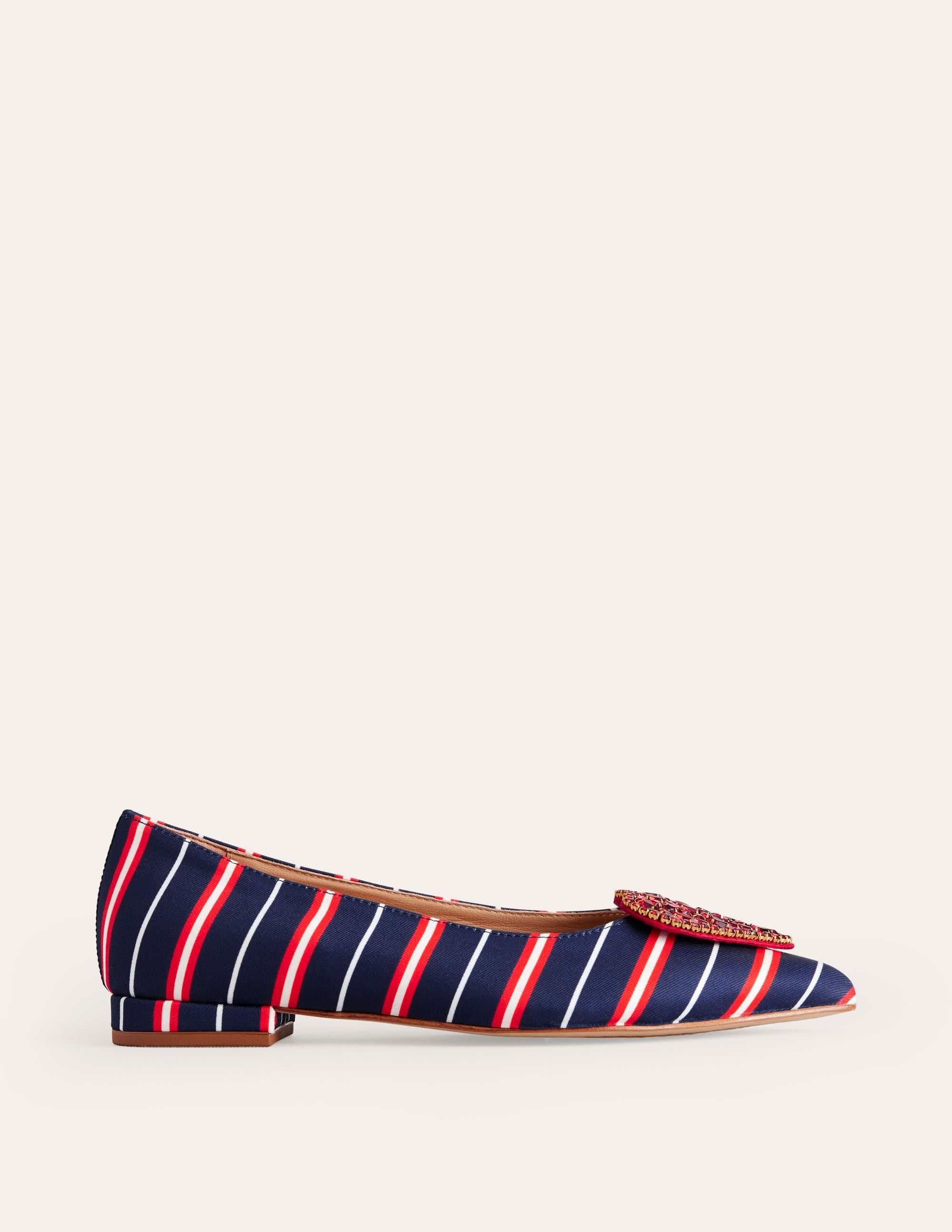 Heart Embellished Flat Point-Navy Stripe - Image 2