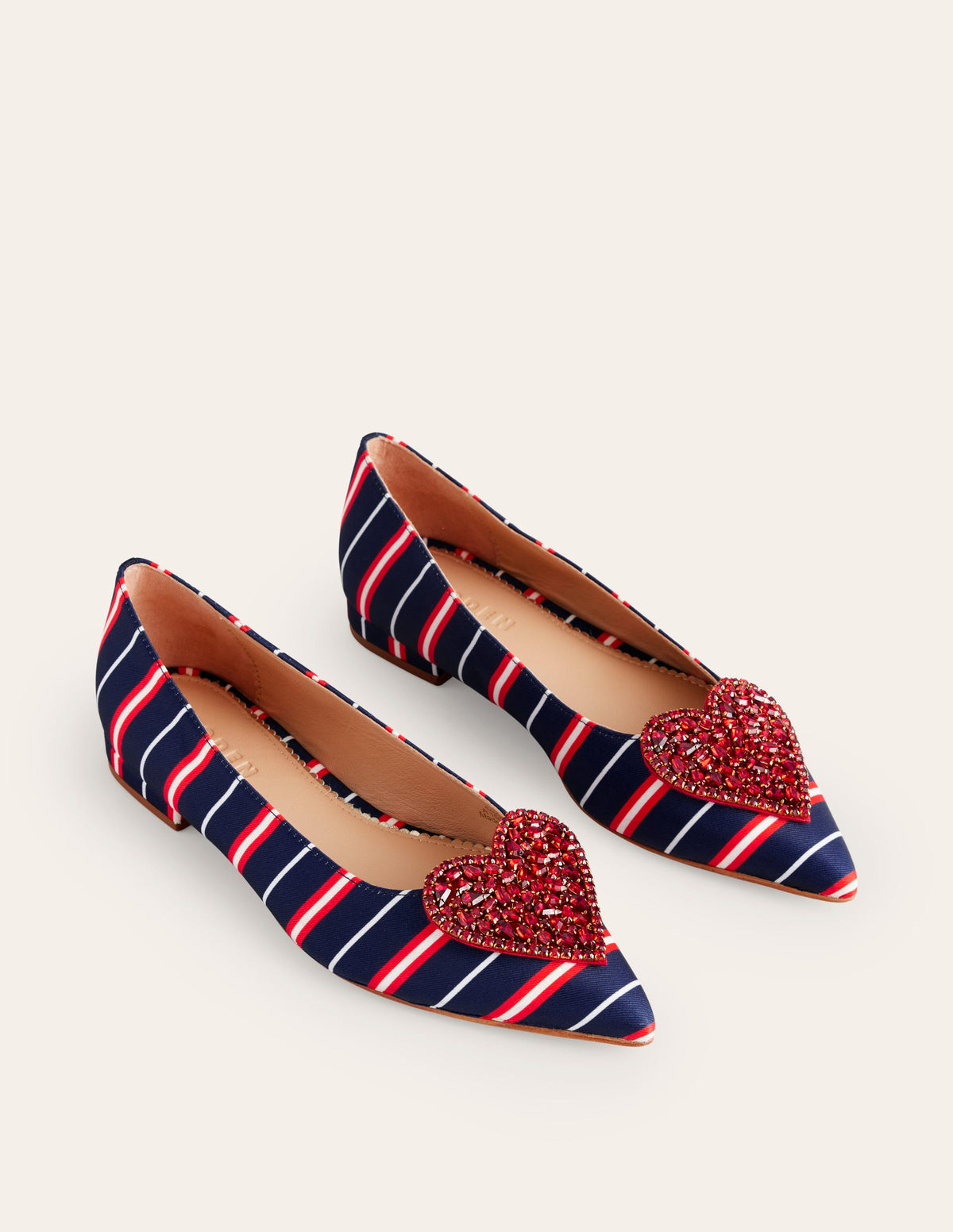 Heart Embellished Flat Point-Navy Stripe-3