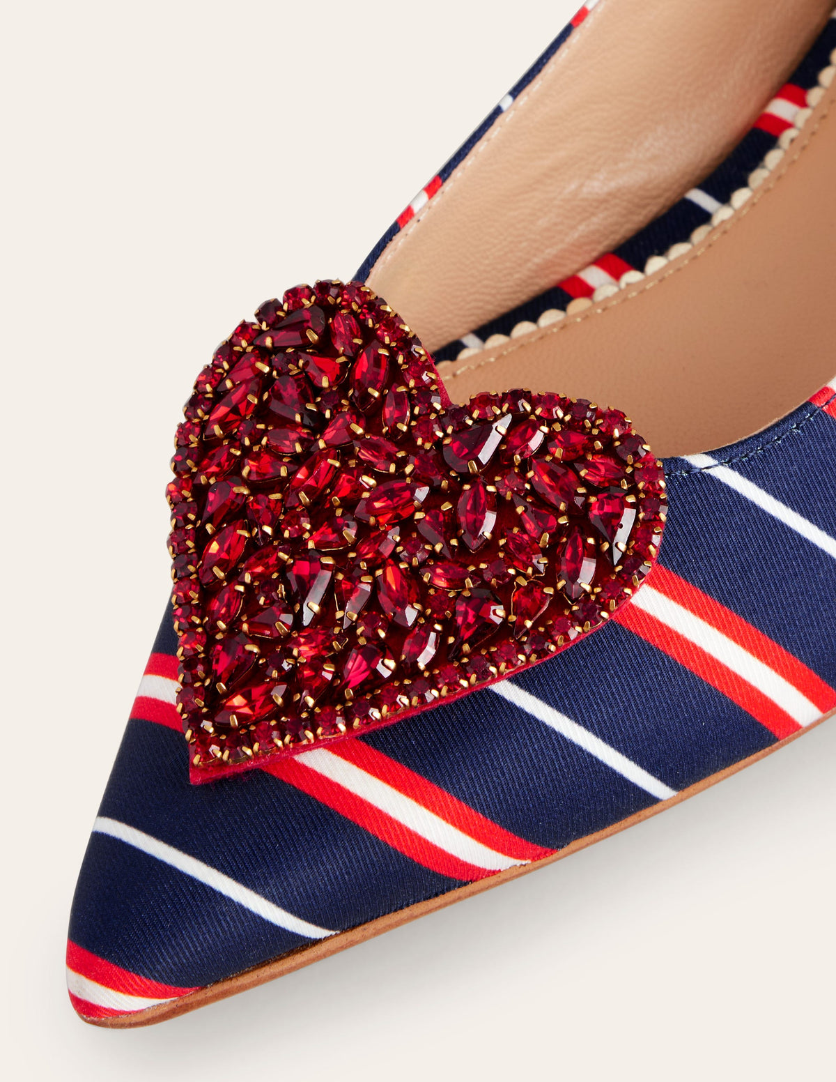 Heart Embellished Flat Point-Navy Stripe - Image 4