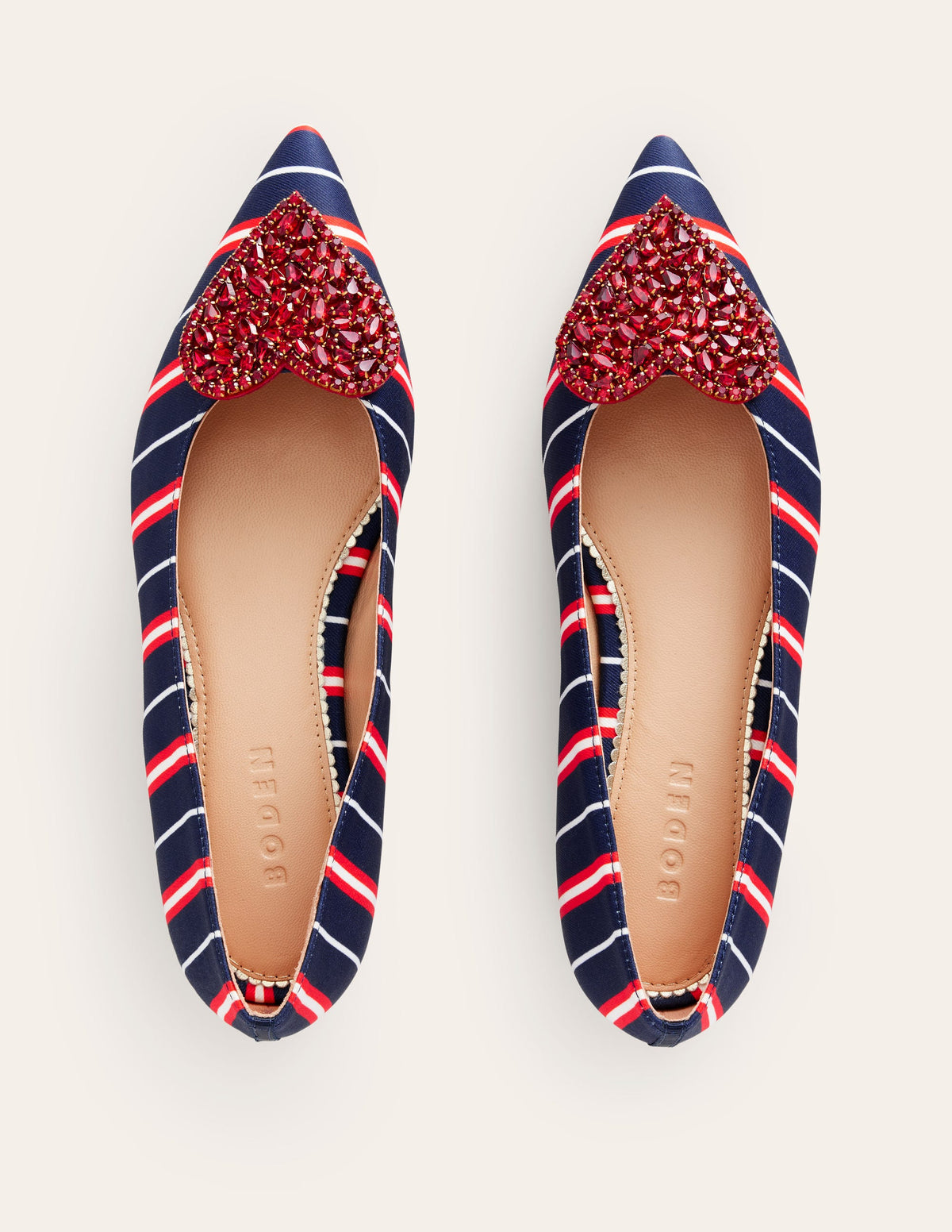 Heart Embellished Flat Point-Navy Stripe - Image 5