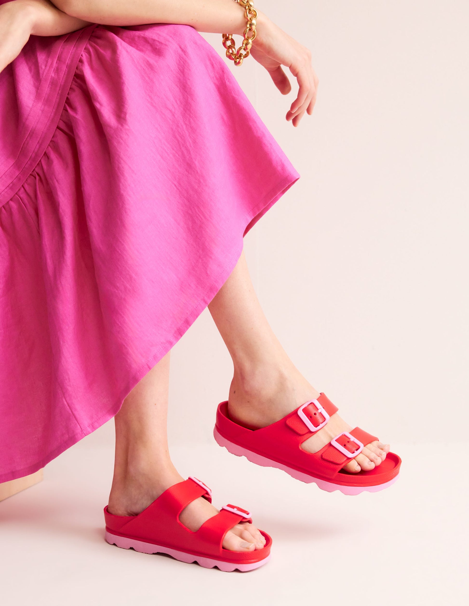Lyla Double Buckle Sliders-Red-1