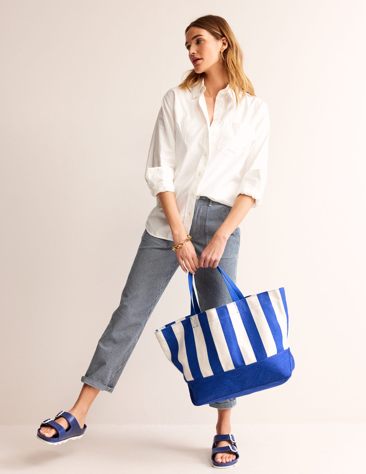 Relaxed Canvas Tote Bag-Blue Stripe - Image 2