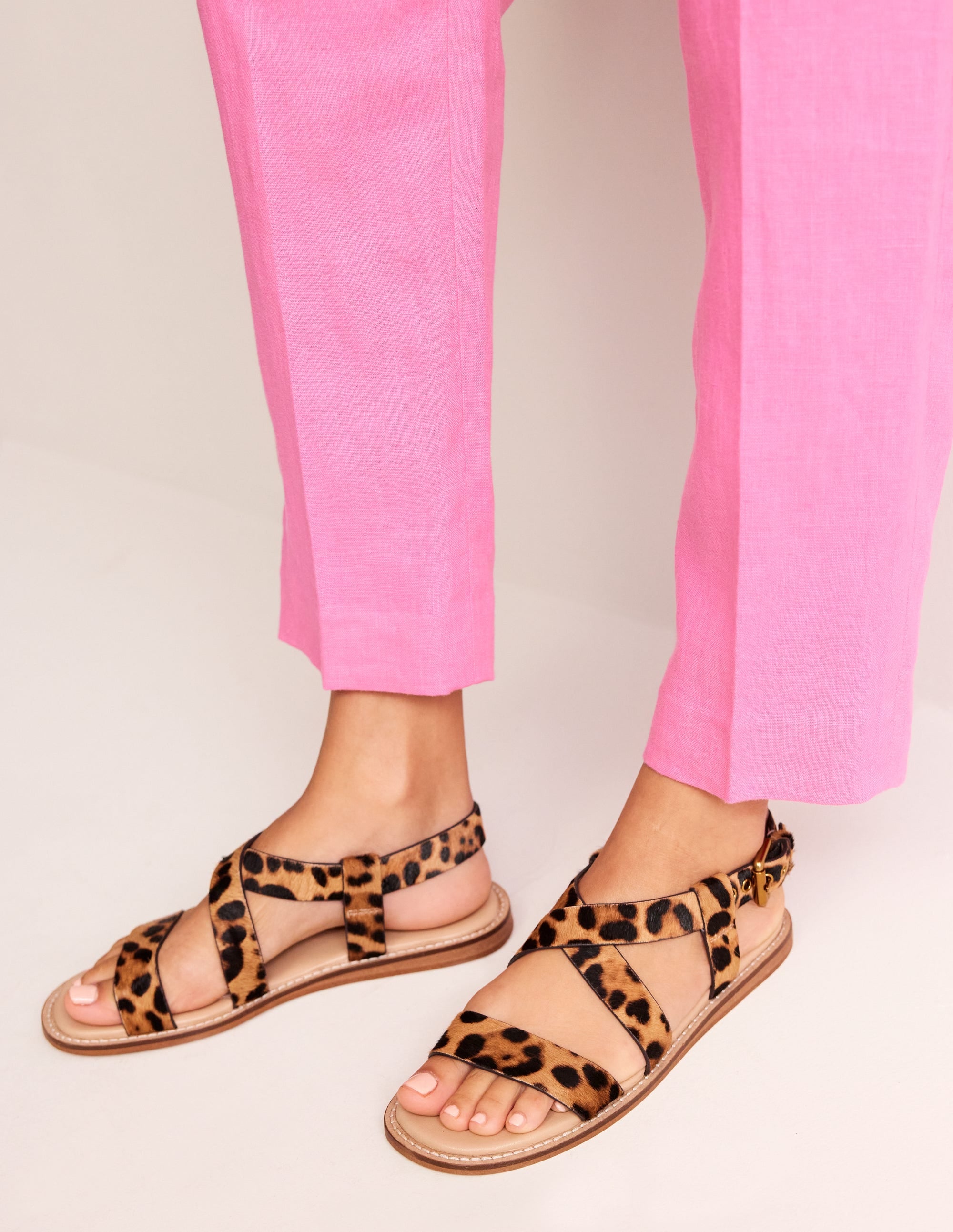 Cross Strap Flat Sandals-Classic Leopard - Image 1