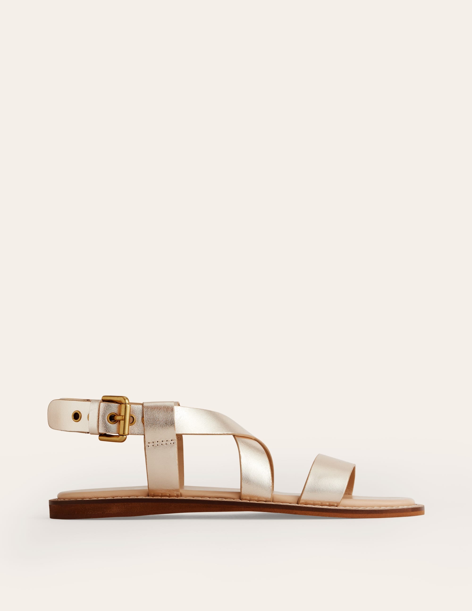 Cross Strap Flat Sandals-Gold Leather - Image 3