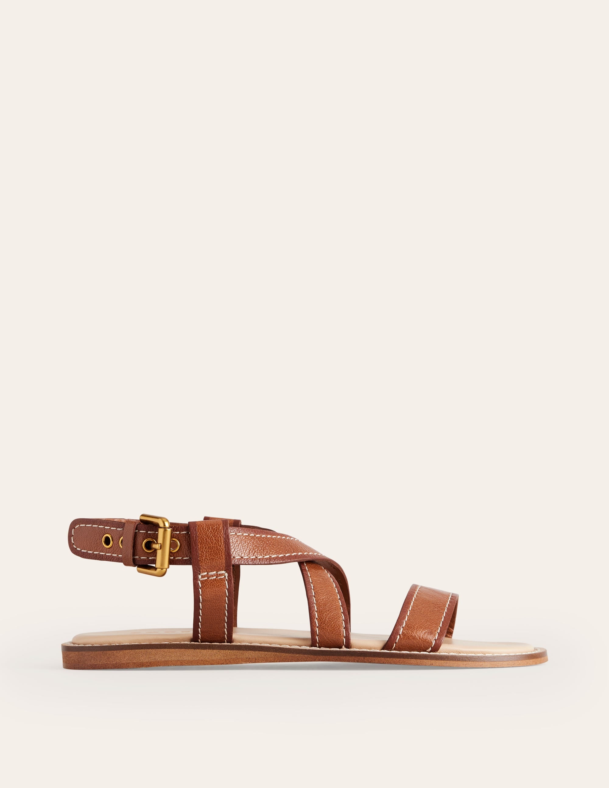Cross Strap Flat Sandals-Tan Lux Leather - Image 3