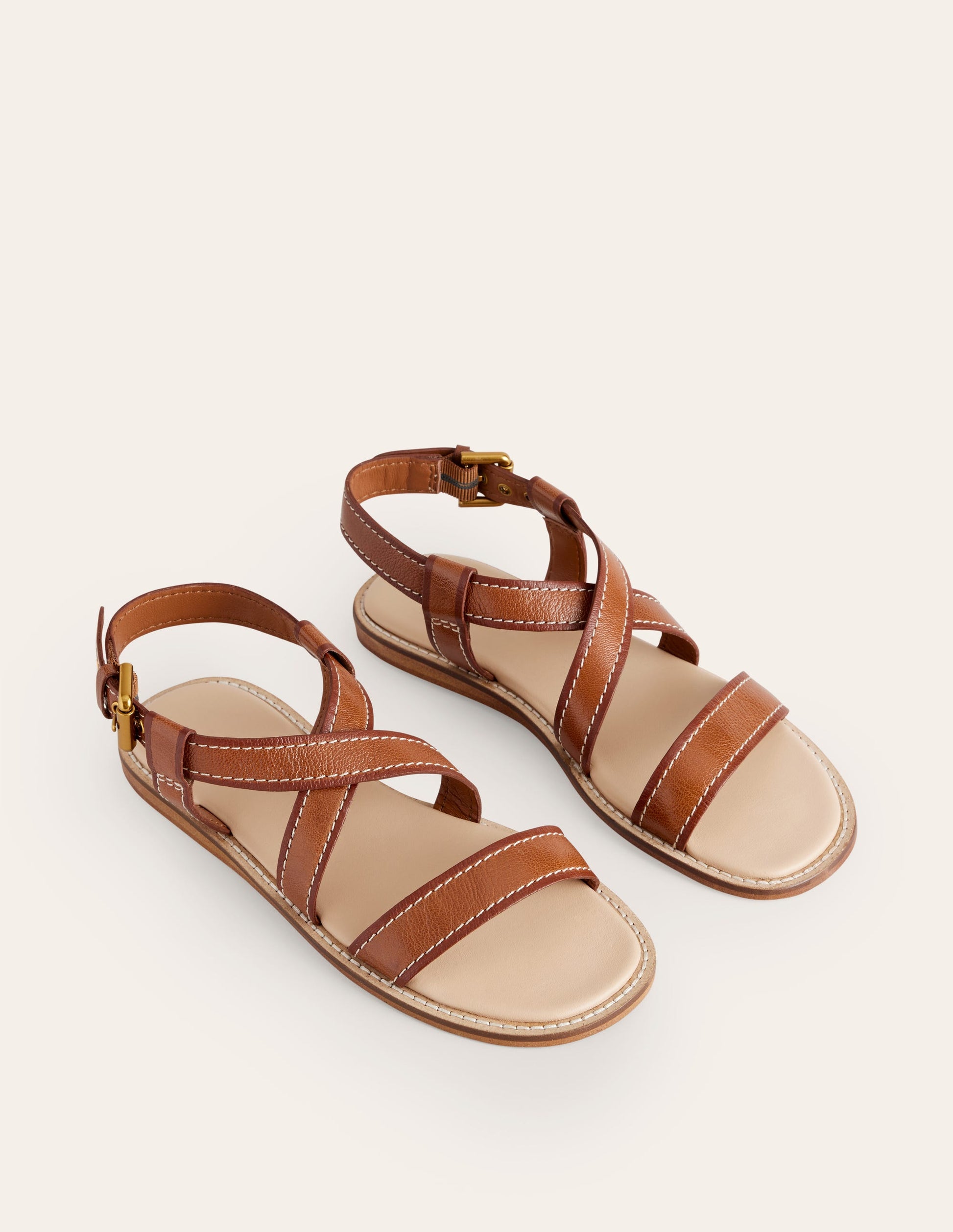 Cross Strap Flat Sandals-Tan Lux Leather-4