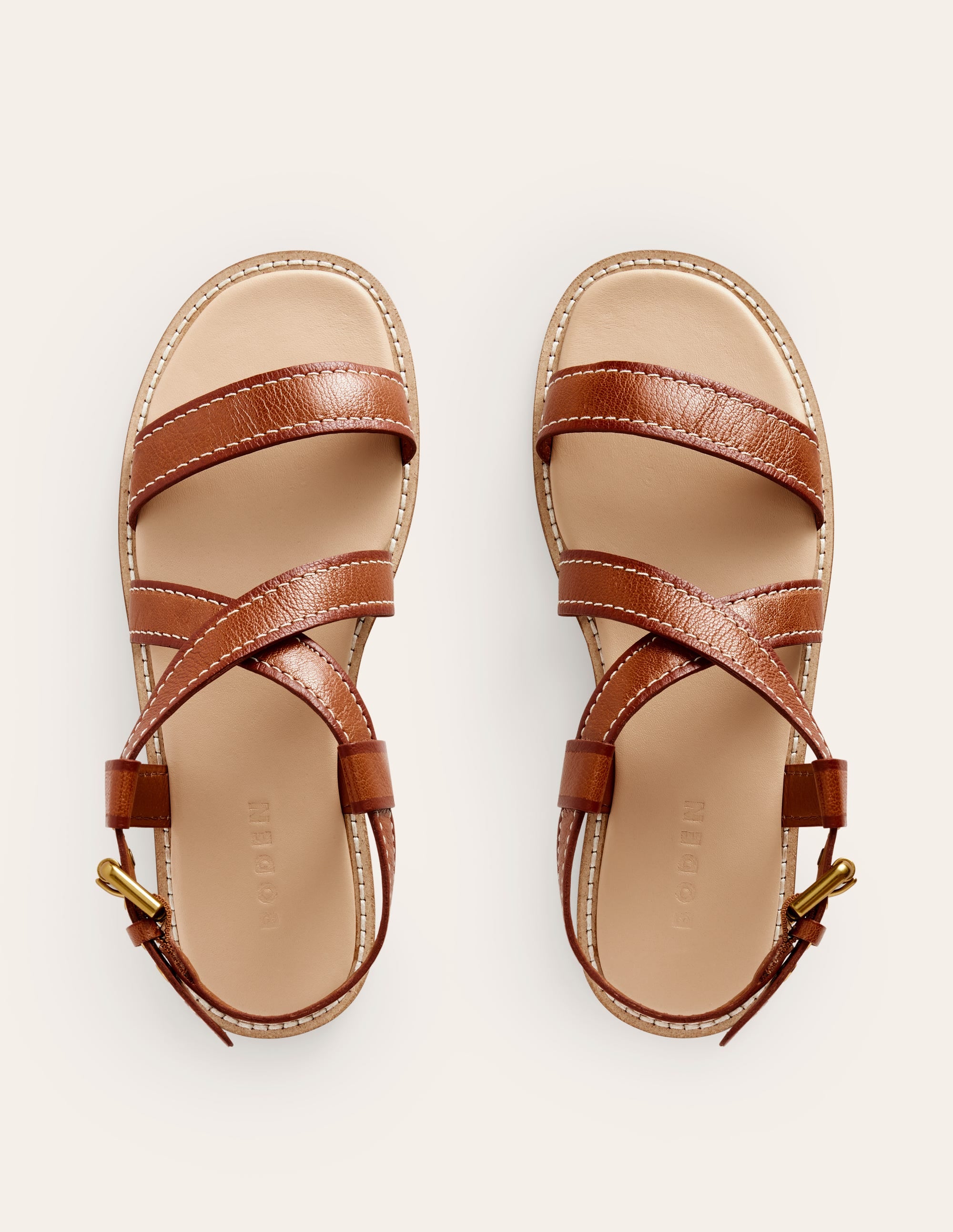 Cross Strap Flat Sandals-Tan Lux Leather - Image 6