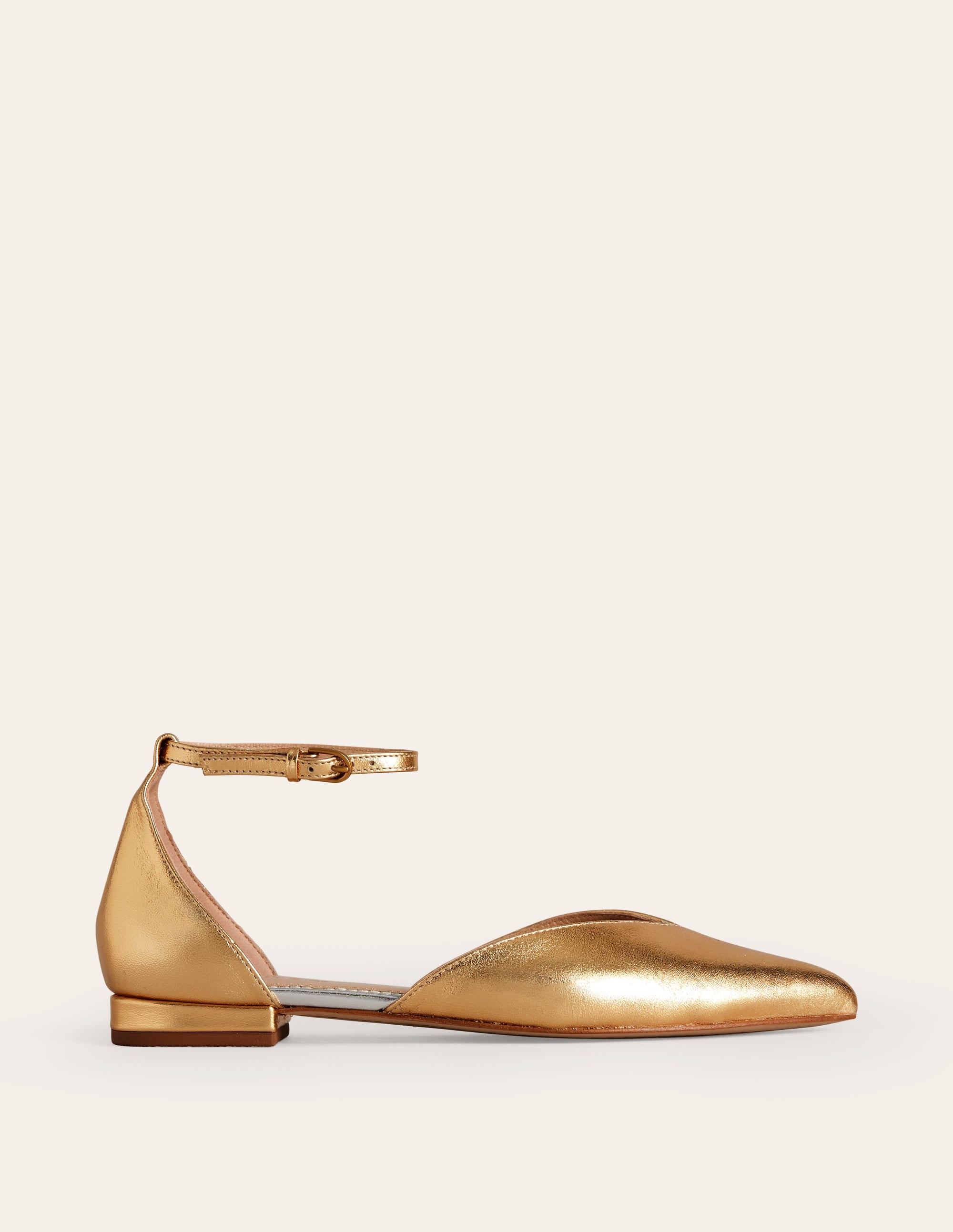 Ankle Strap Point Flats-Gold Metallic Leather - Image 2