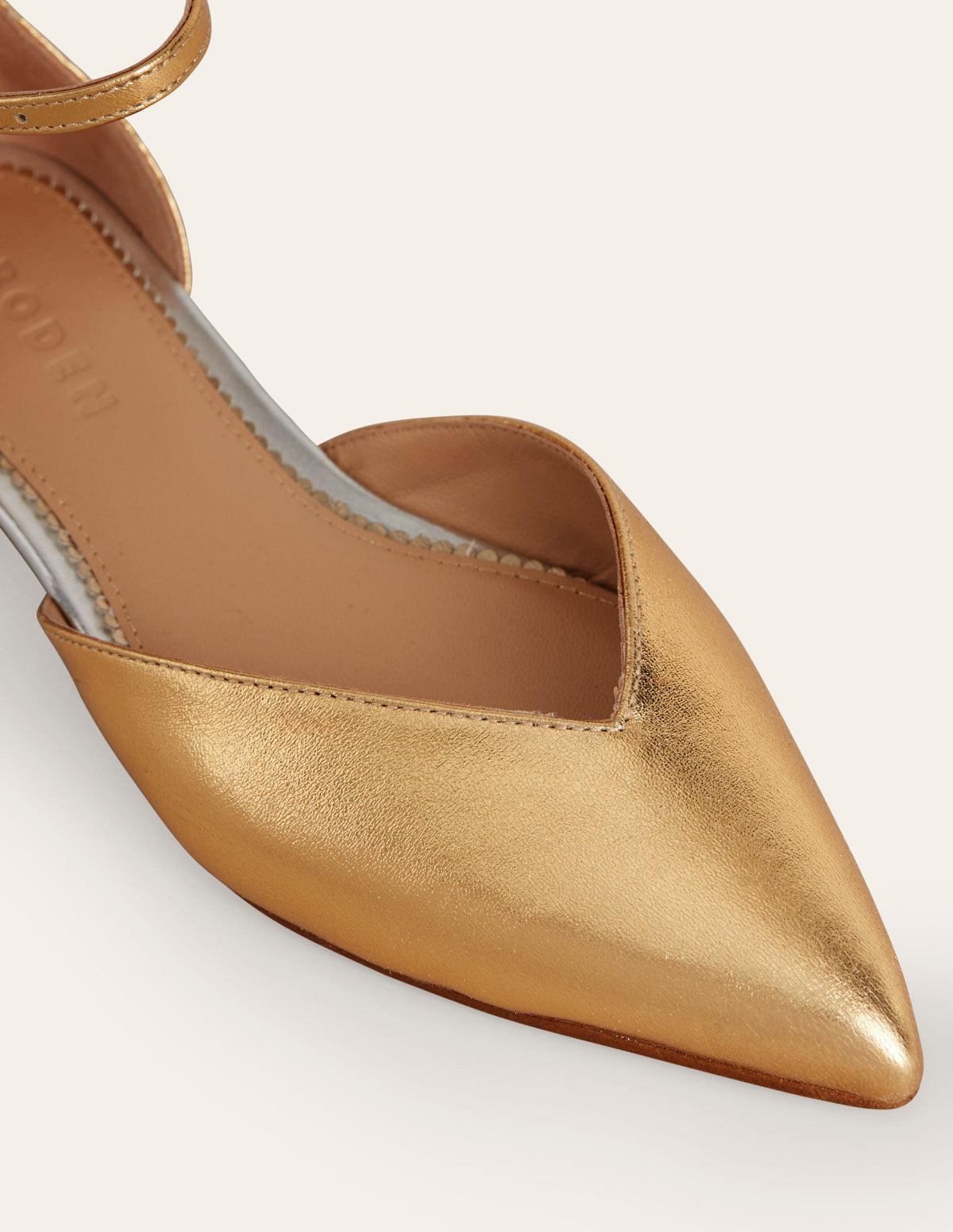 Ankle Strap Point Flats-Gold Metallic Leather - Image 4