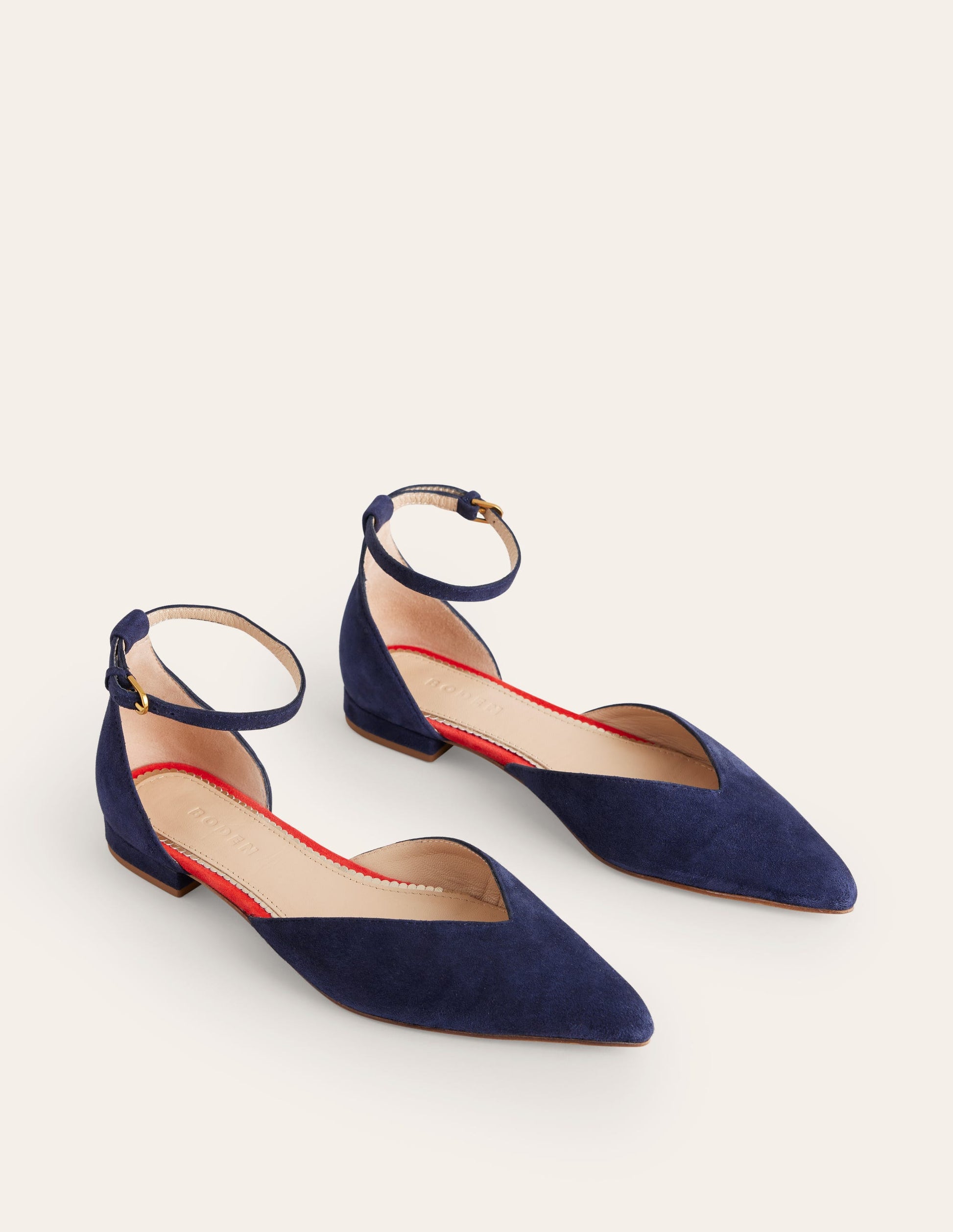 Ankle Strap Point Flats-Navy Suede-3