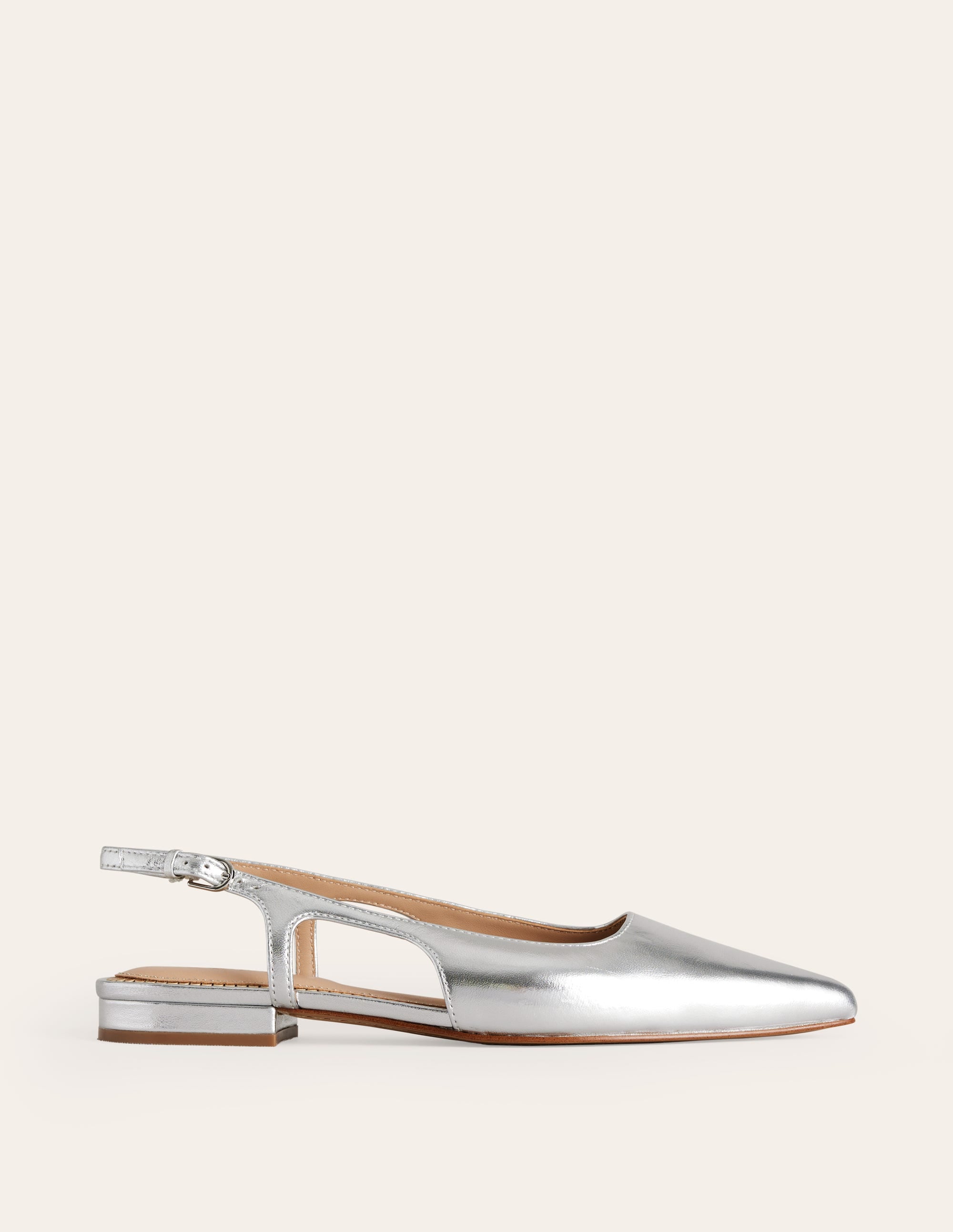 Cut Out Slingback Flat-Silver Leather - Image 2