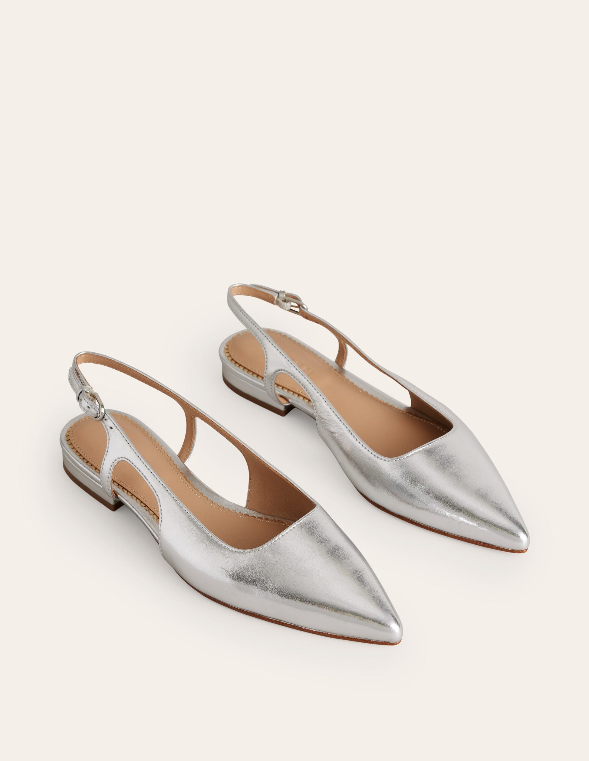 Cut Out Slingback Flat-Silver Leather-3
