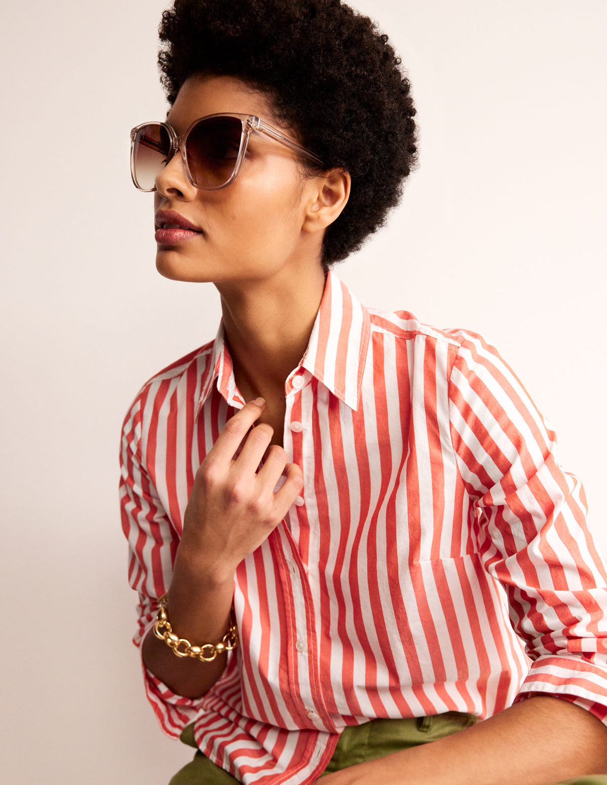 Thin D Frame Sunglasses-Nude - Image 1
