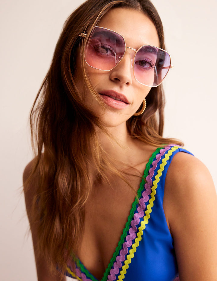 Angular Metal Sunglasses-Purple/Pink