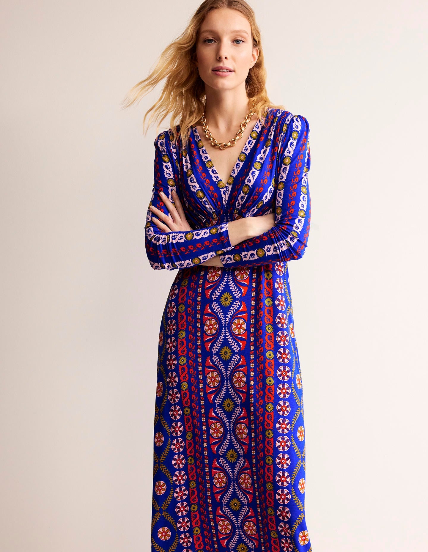 Jersey Midi Tea Dress-Surf the Web, Floret Stripe-1