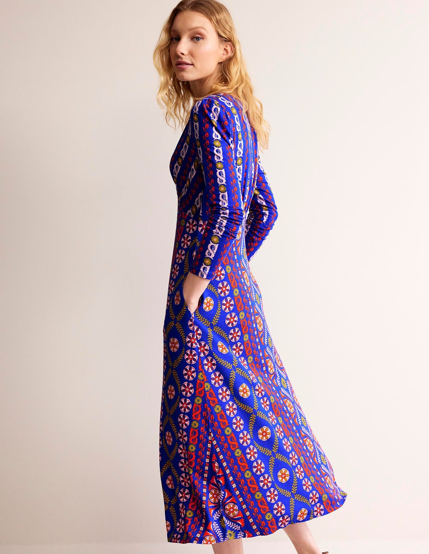 Jersey Midi Tea Dress-Surf the Web, Floret Stripe-4