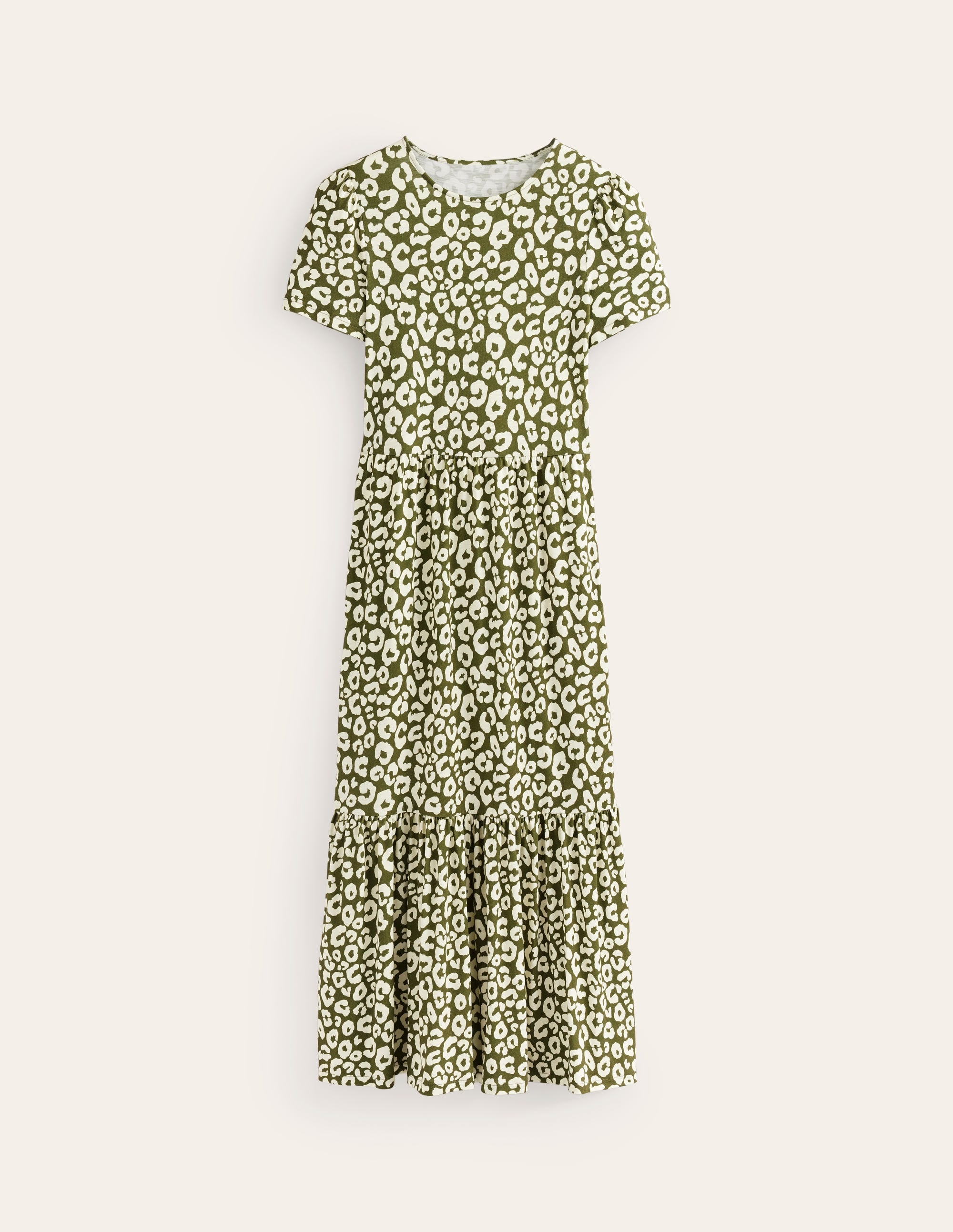 Emma Tiered Jersey Midi Dress-Moss, Animal Cheetah - Image 5
