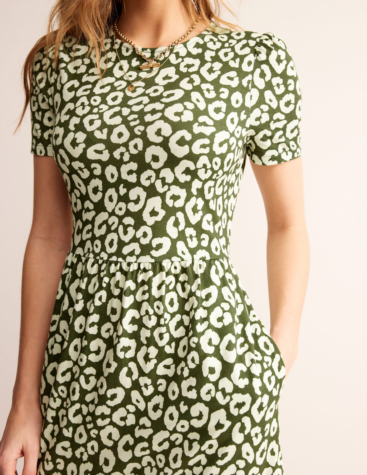 Emma Tiered Jersey Midi Dress-Moss, Animal Cheetah-2