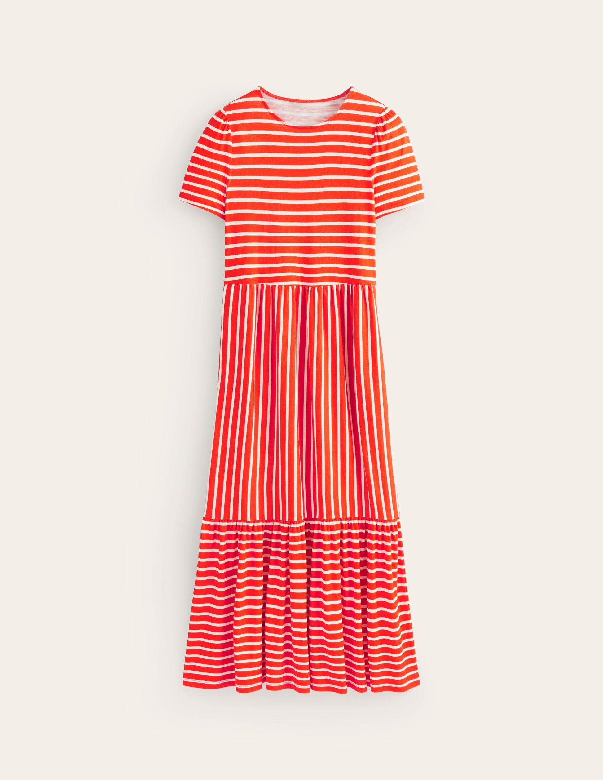 Emma Tiered Jersey Midi Dress-Fiesta, Ivory Stripe-6