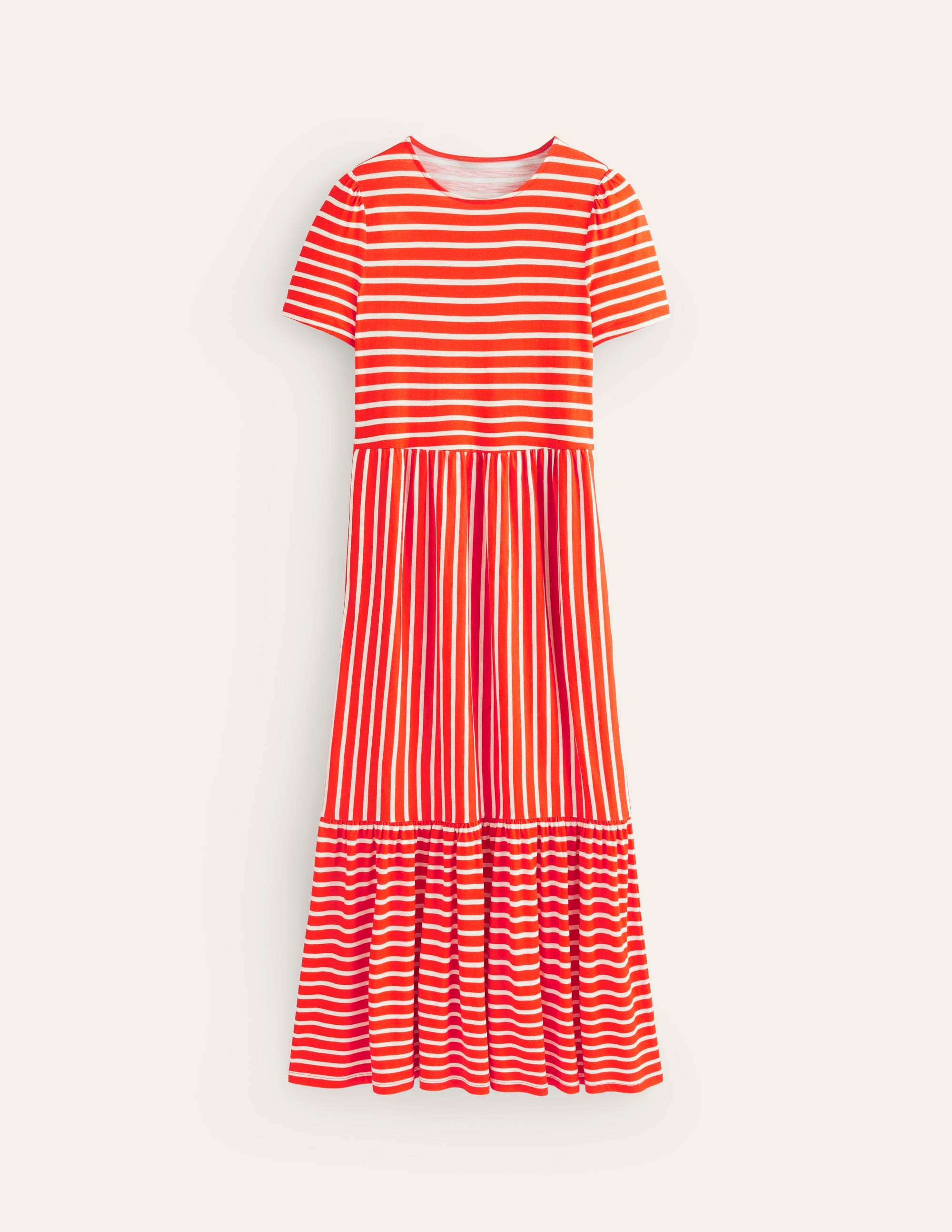 Emma Tiered Jersey Midi Dress-Fiesta, Ivory Stripe - Image 6