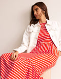 Emma Tiered Jersey Midi Dress-Fiesta, Ivory Stripe