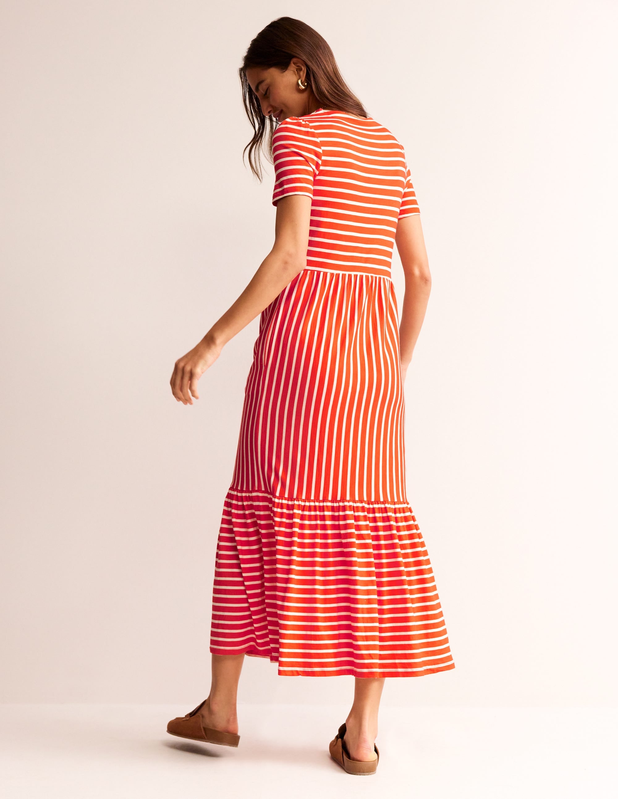 Emma Tiered Jersey Midi Dress-Fiesta, Ivory Stripe - Image 3
