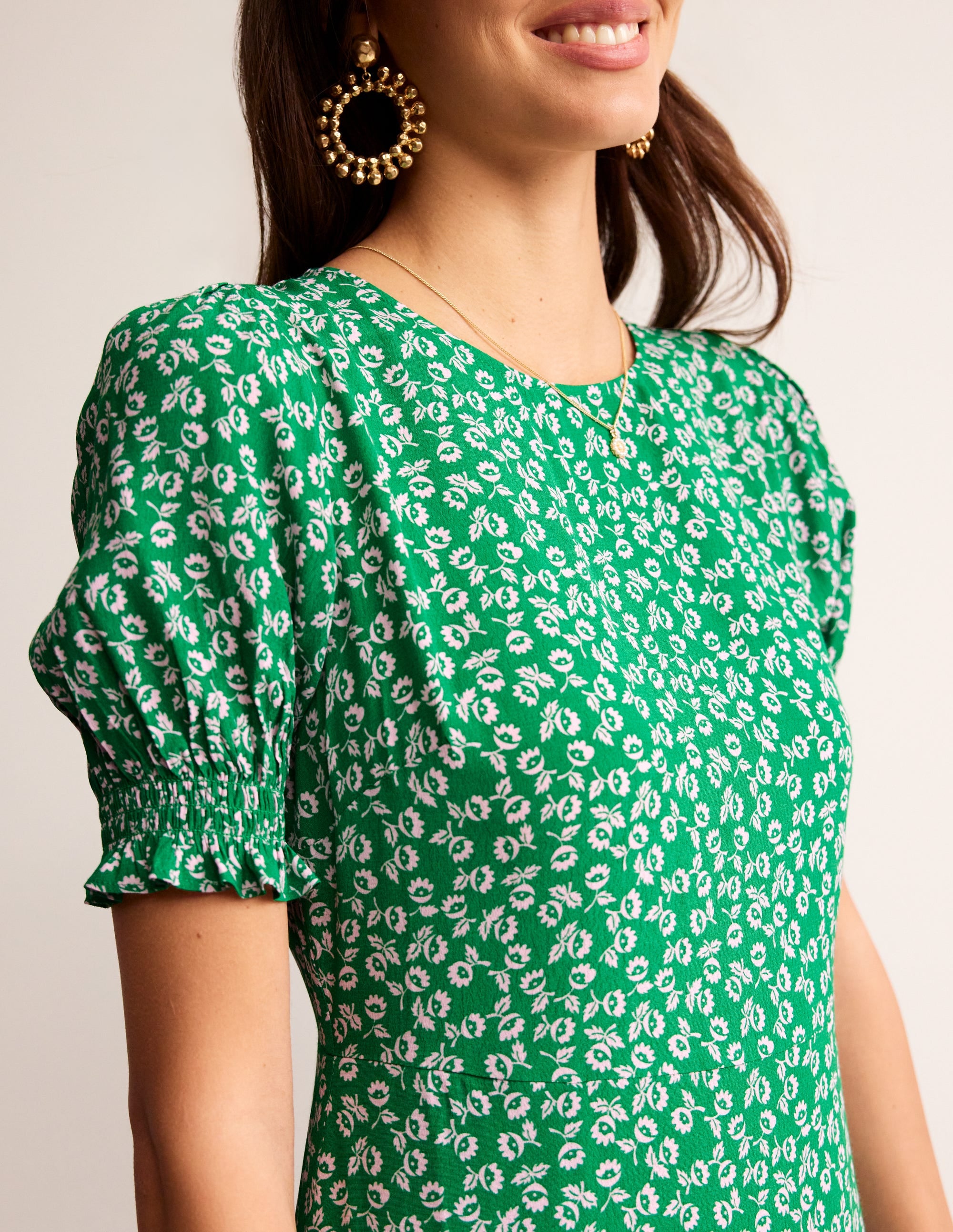 Corinne Midi Tea Dress-Green Tambourine, Ditsy Bud - Image 2