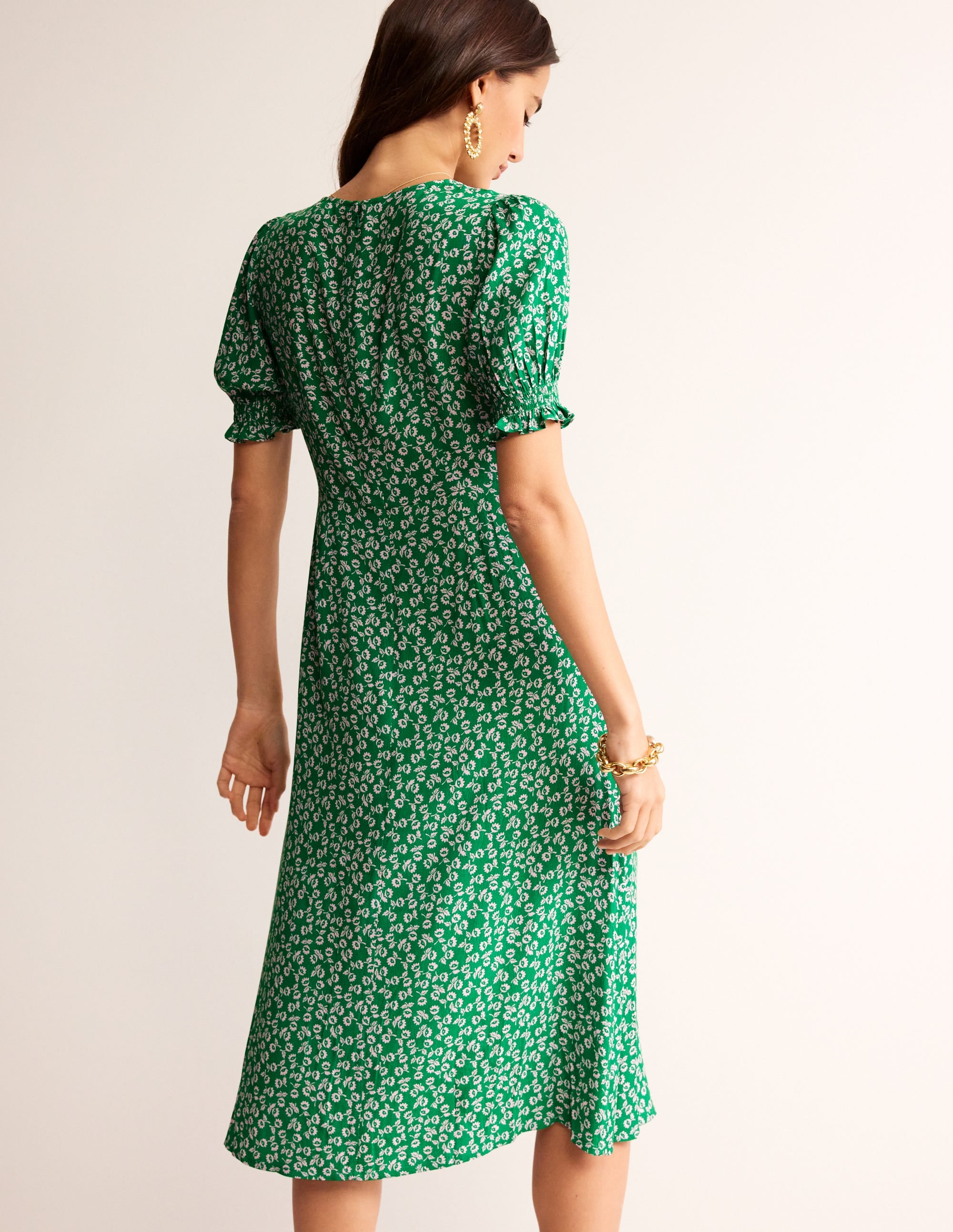 Corinne Midi Tea Dress-Green Tambourine, Ditsy Bud - Image 3
